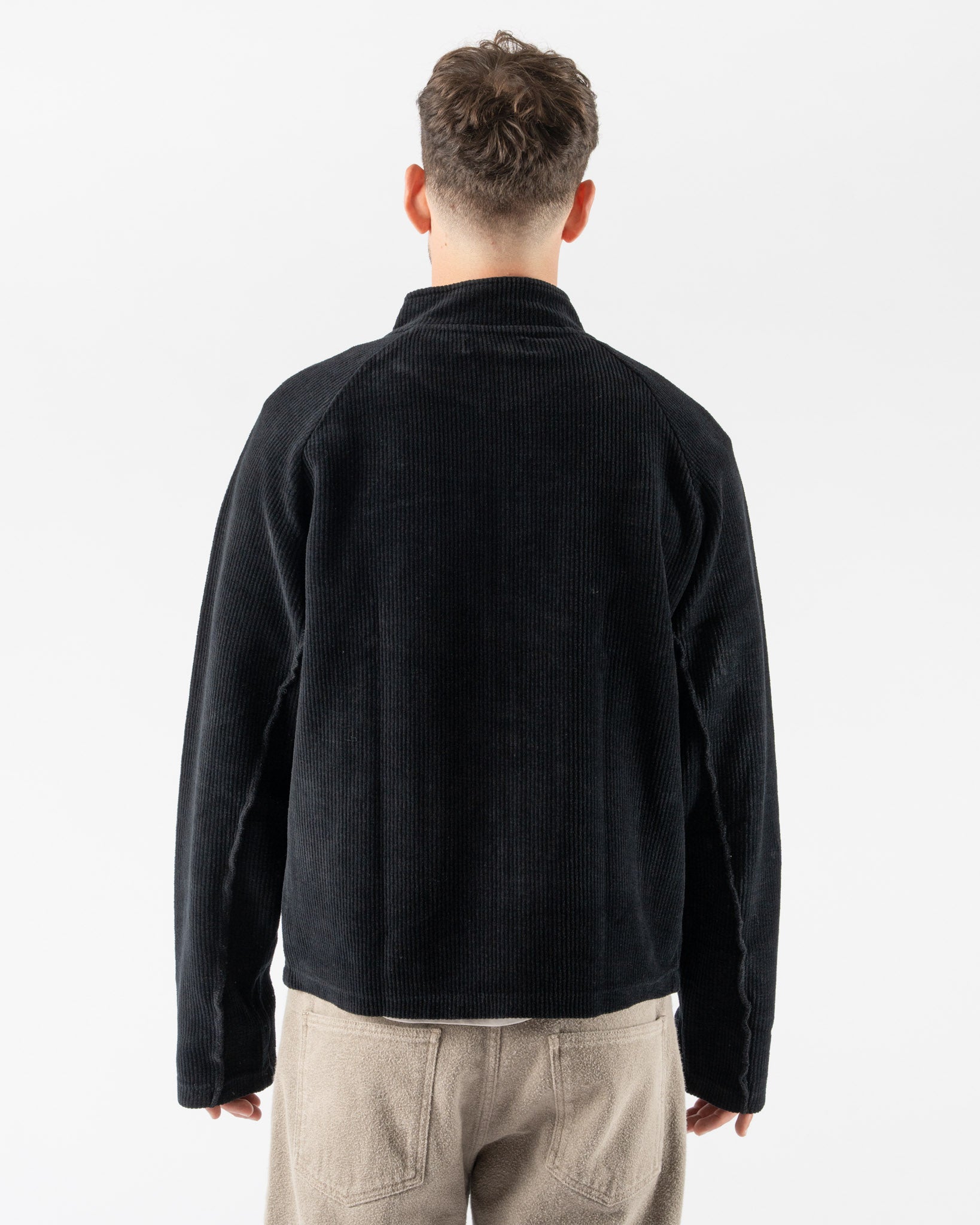 mfpen Leisure Zip Up in Black Jersey Cord