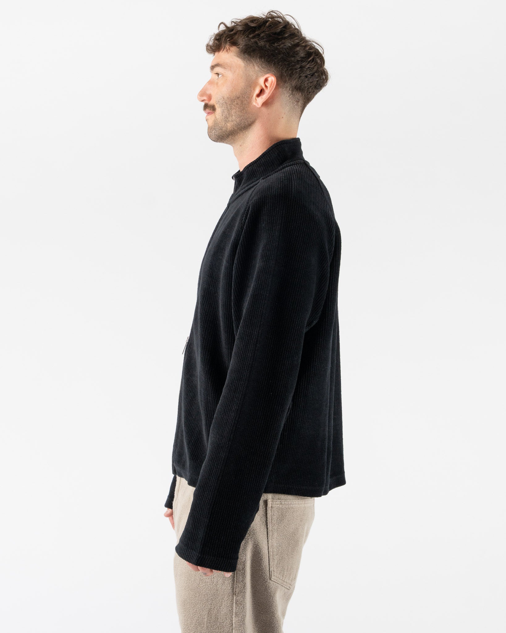 mfpen Leisure Zip Up in Black Jersey Cord