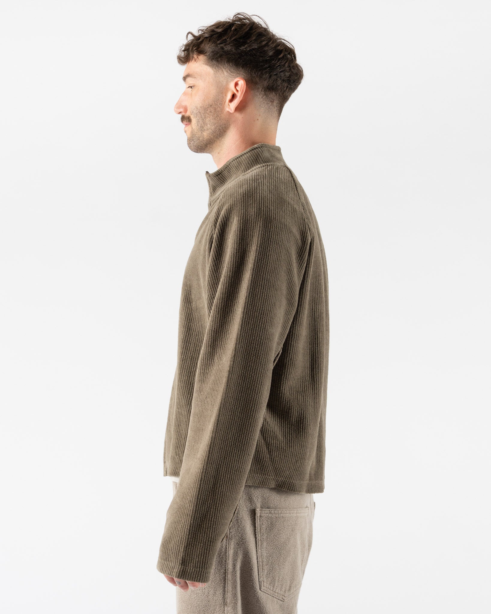 mfpen Leisure Zip Up in Faded Taupe Jersey Cord