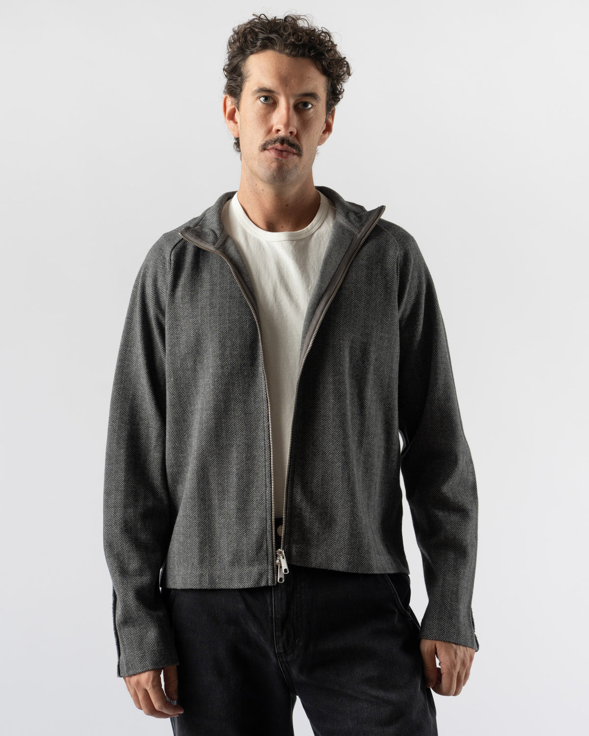 mfpen Leisure Zip Up in Grey Herringbone