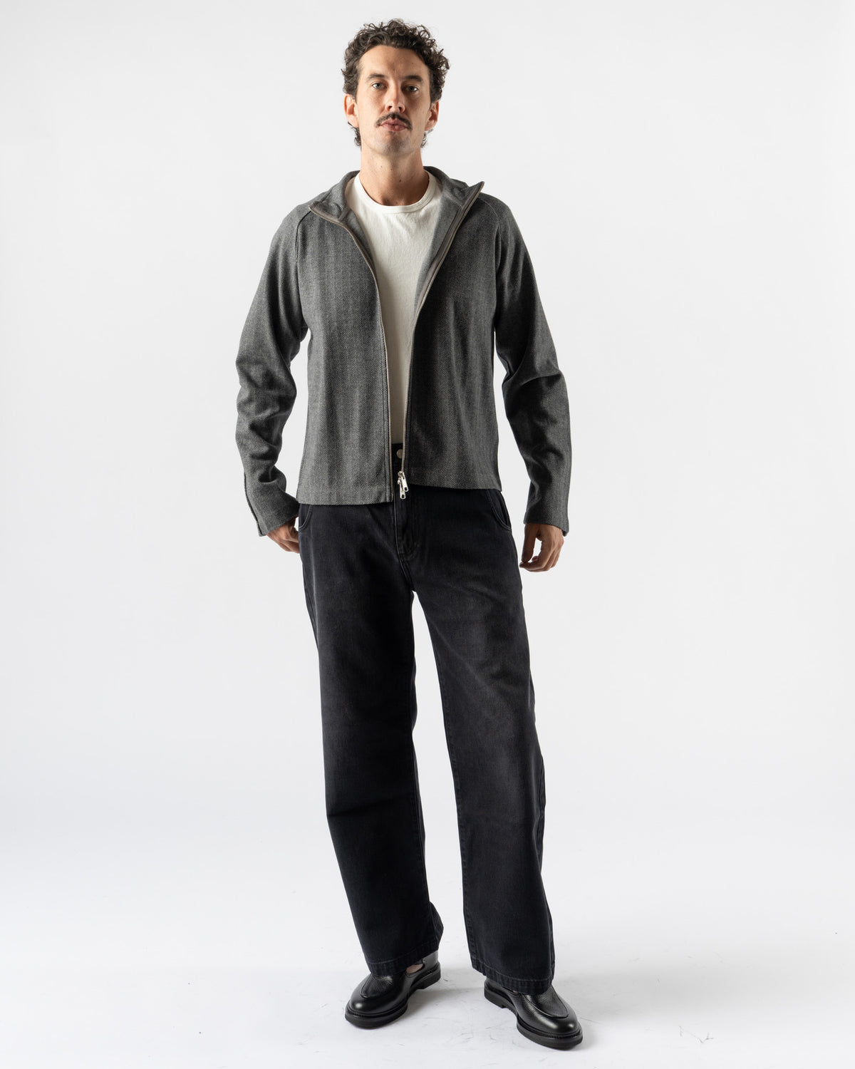 mfpen Leisure Zip Up in Grey Herringbone