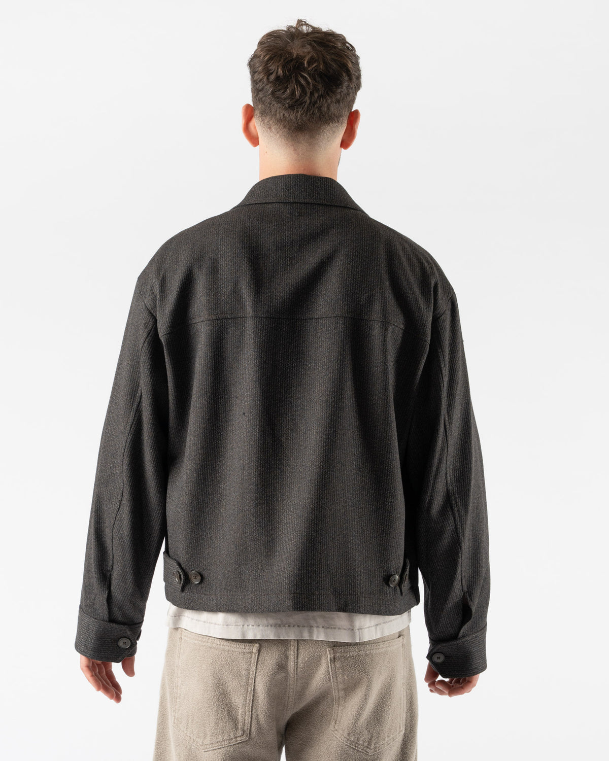 mfpen Mail Jacket in Brown Melange Stripe Curated at Jake and Jones