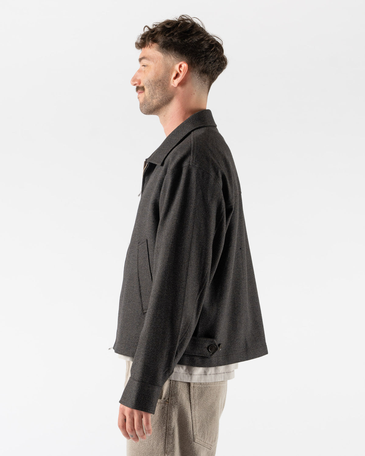 mfpen Mail Jacket in Brown Melange Stripe Curated at Jake and Jones