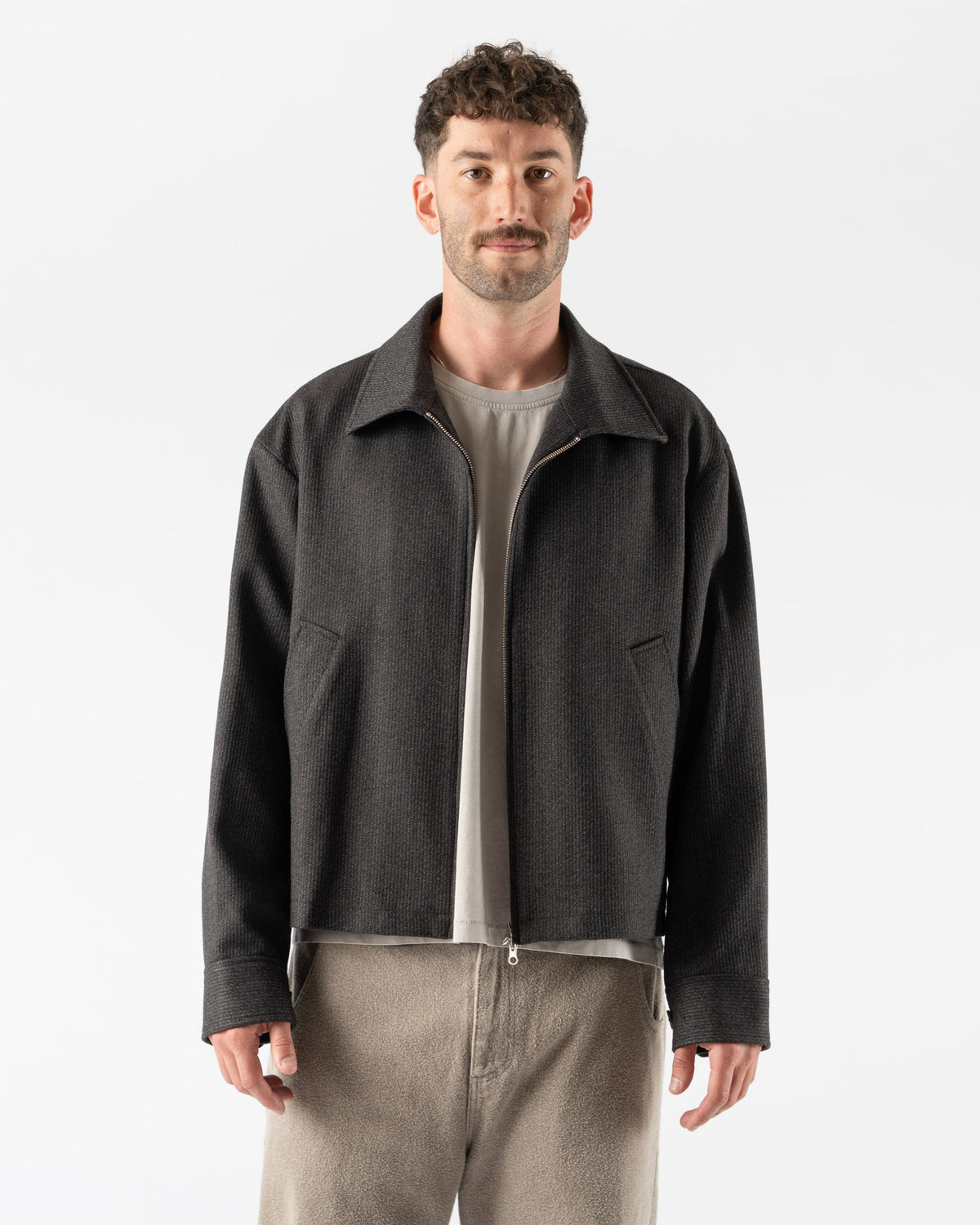 mfpen Mail Jacket in Brown Melange Stripe Curated at Jake and Jones