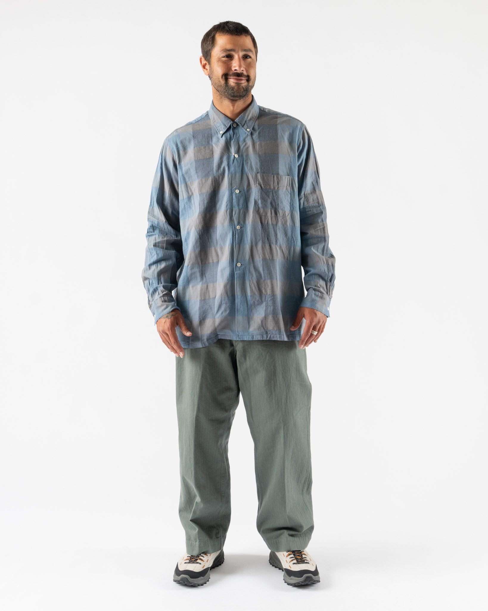 Beams Plus Open B.D. Indigo Panama Weave Plaid Shirt