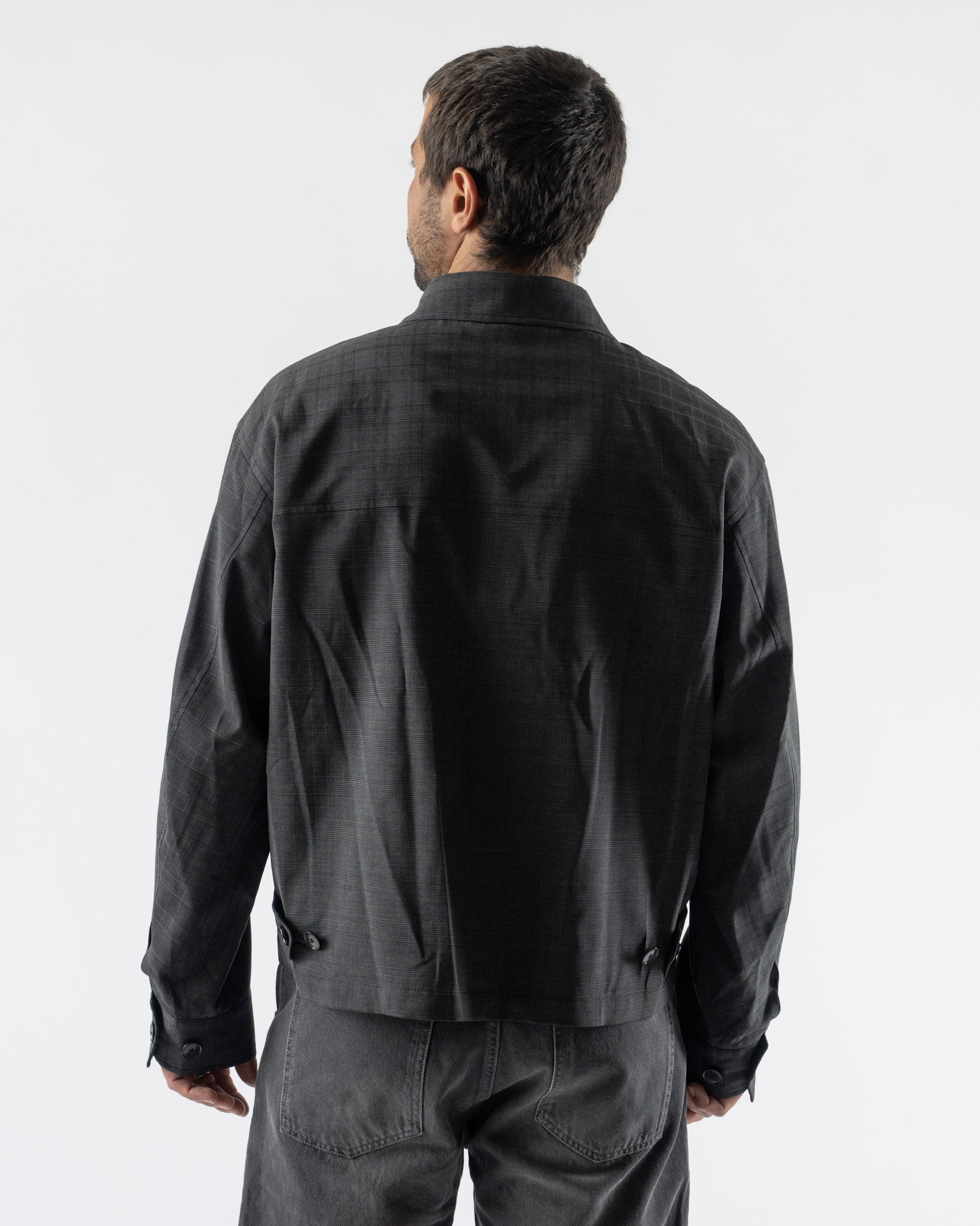 mfpen Mail Jacket in Dark Grey Check Curated at Jake and Jones
