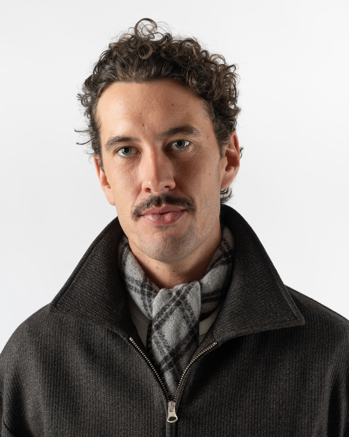 mfpen Triangle Scarf in Taupe Grey Check