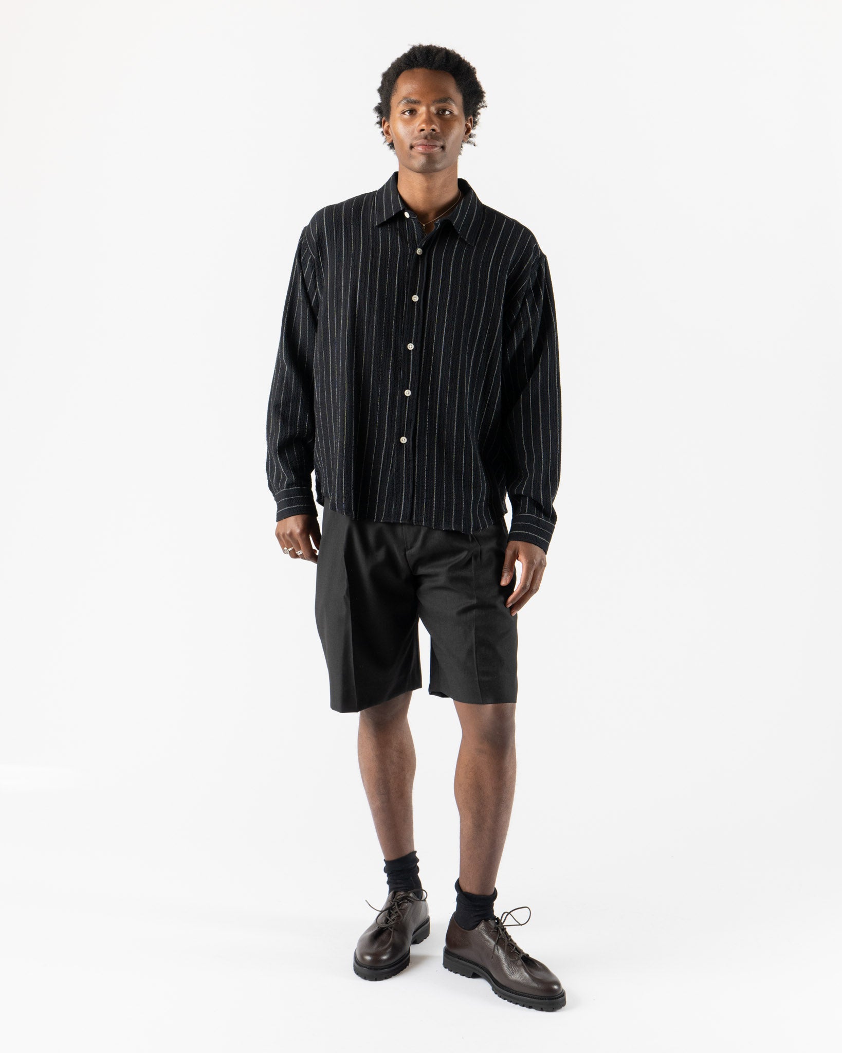 mfpen Vacation Shirt in Black Textured Stripe