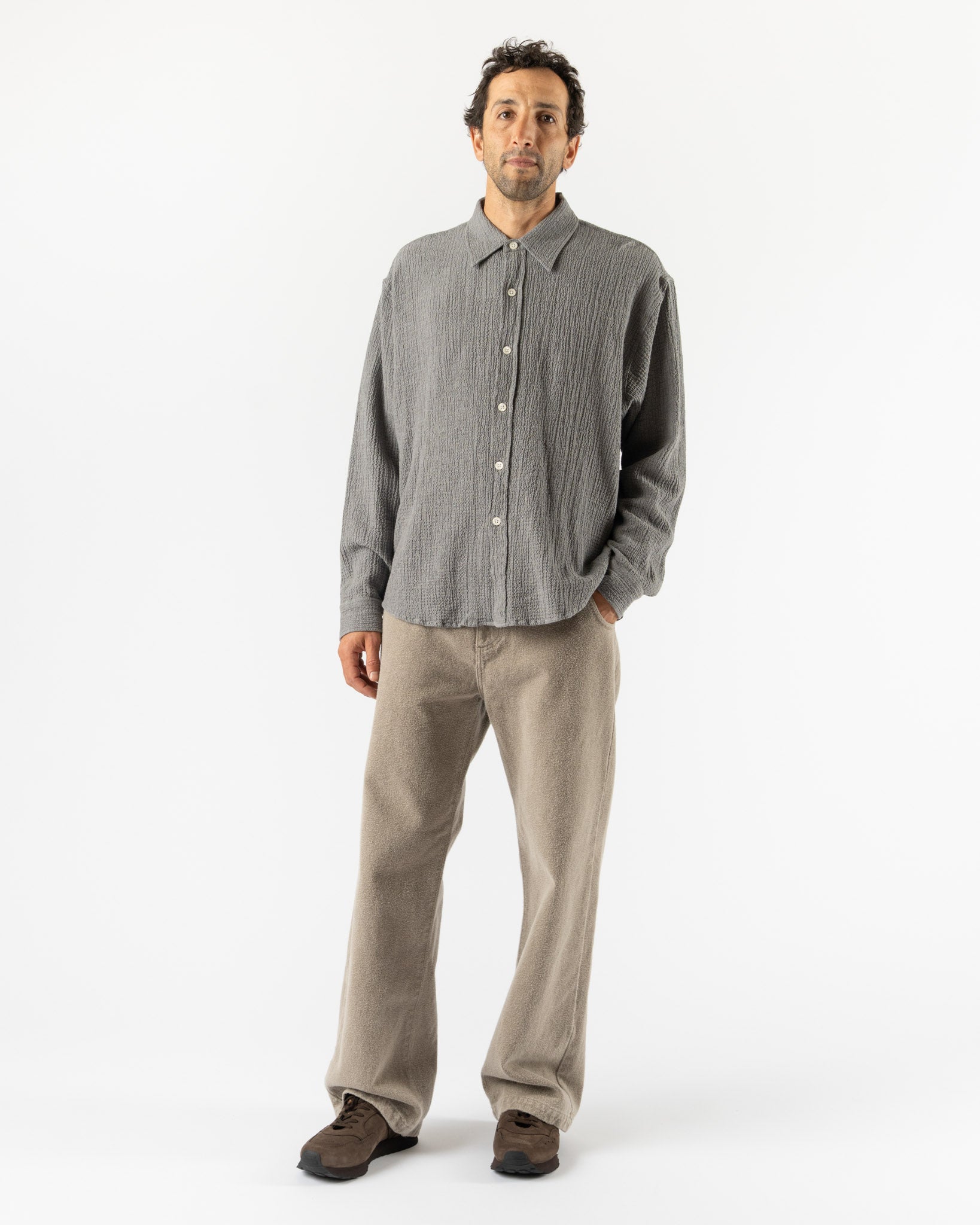 mfpen Vacation Shirt in Pavement Grey Seersucker