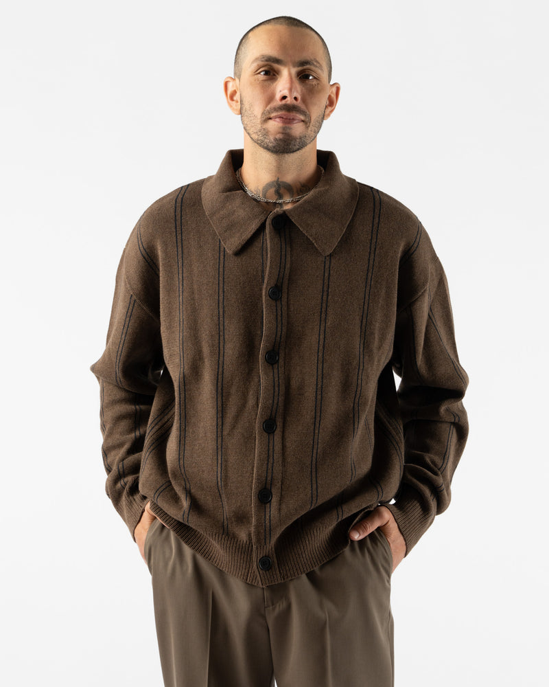 mfpen Formal Cardigan in Light Brown Stripe