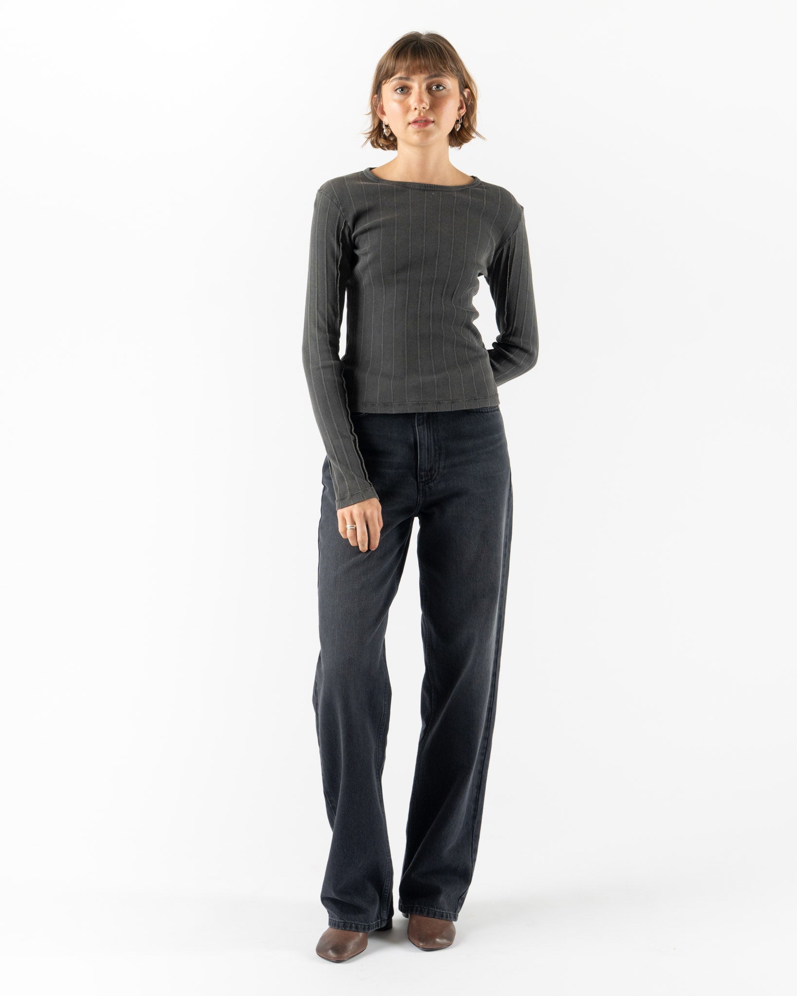 mfpen LS Rib Tee in Washed Graphite
