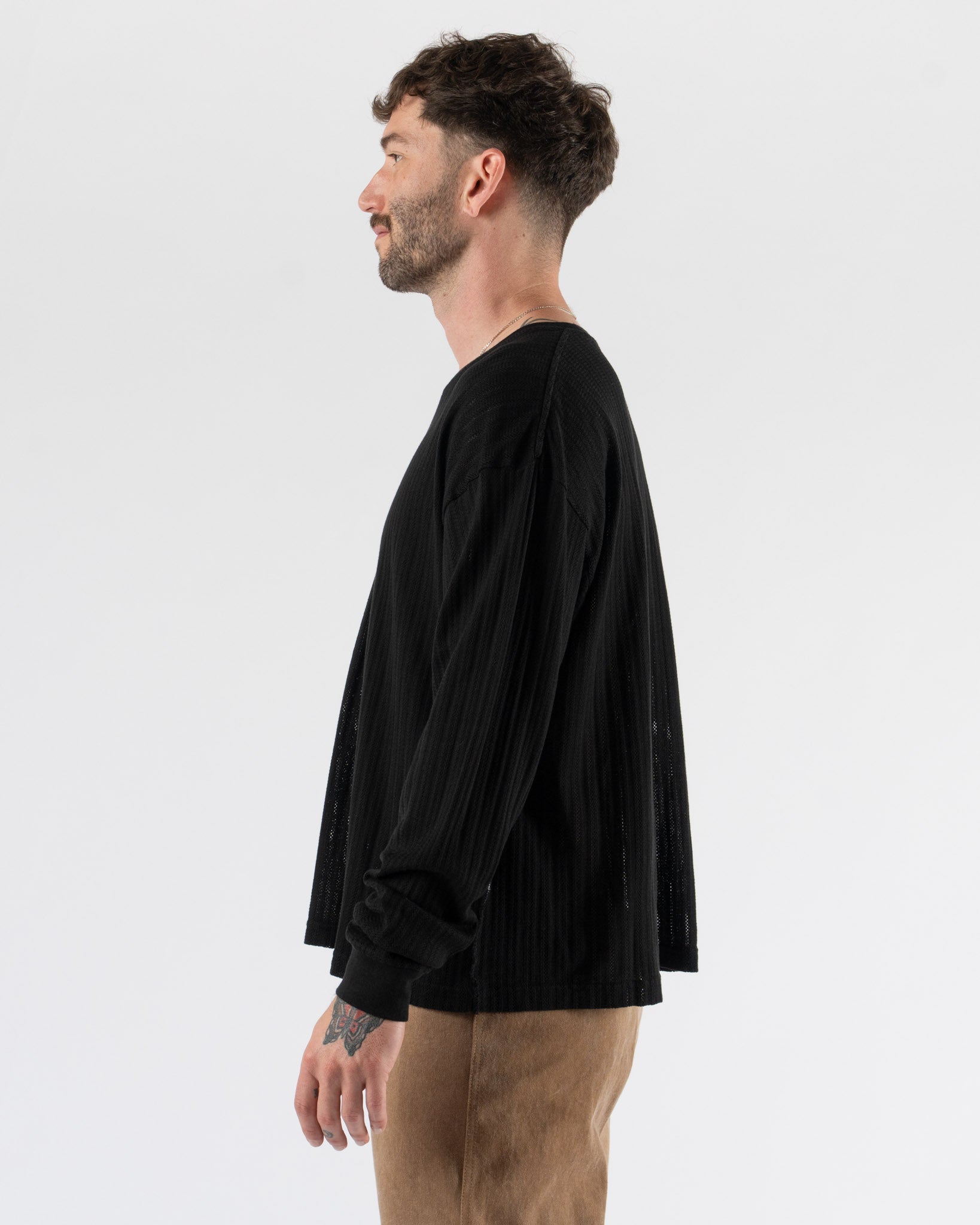 mfpen Relaxed LS Tee in Black Lace Stripe Curated at Jake and Jones