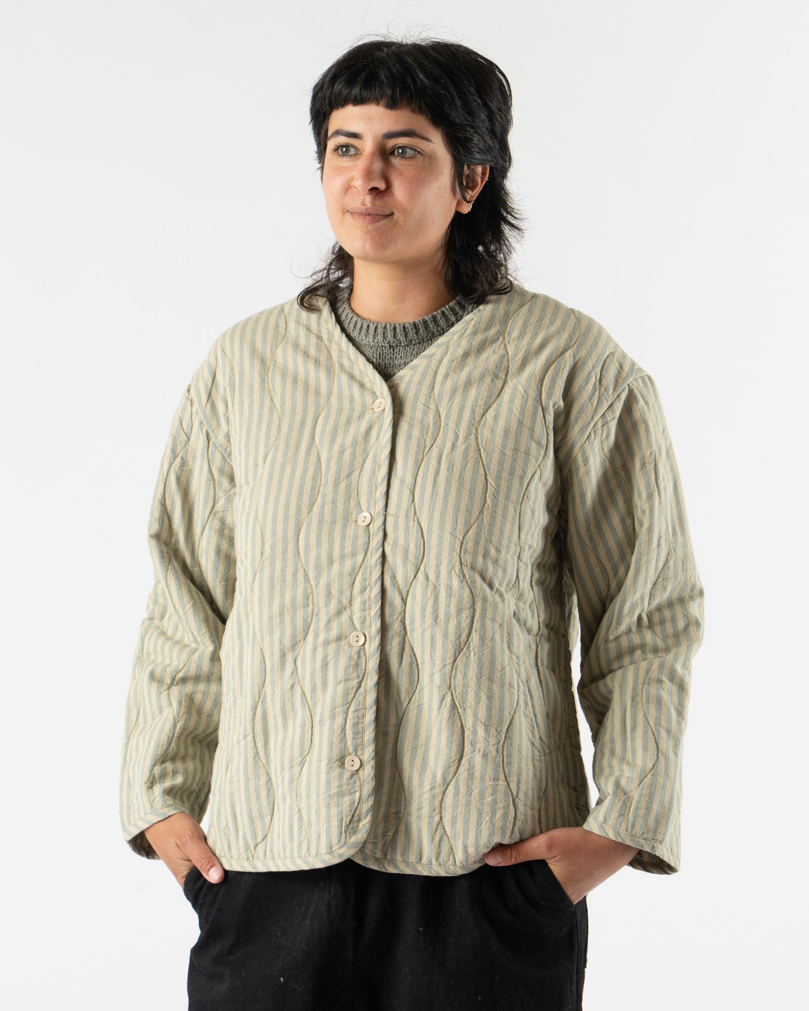 Micaela Greg Quilted Liner in Muted Stripe