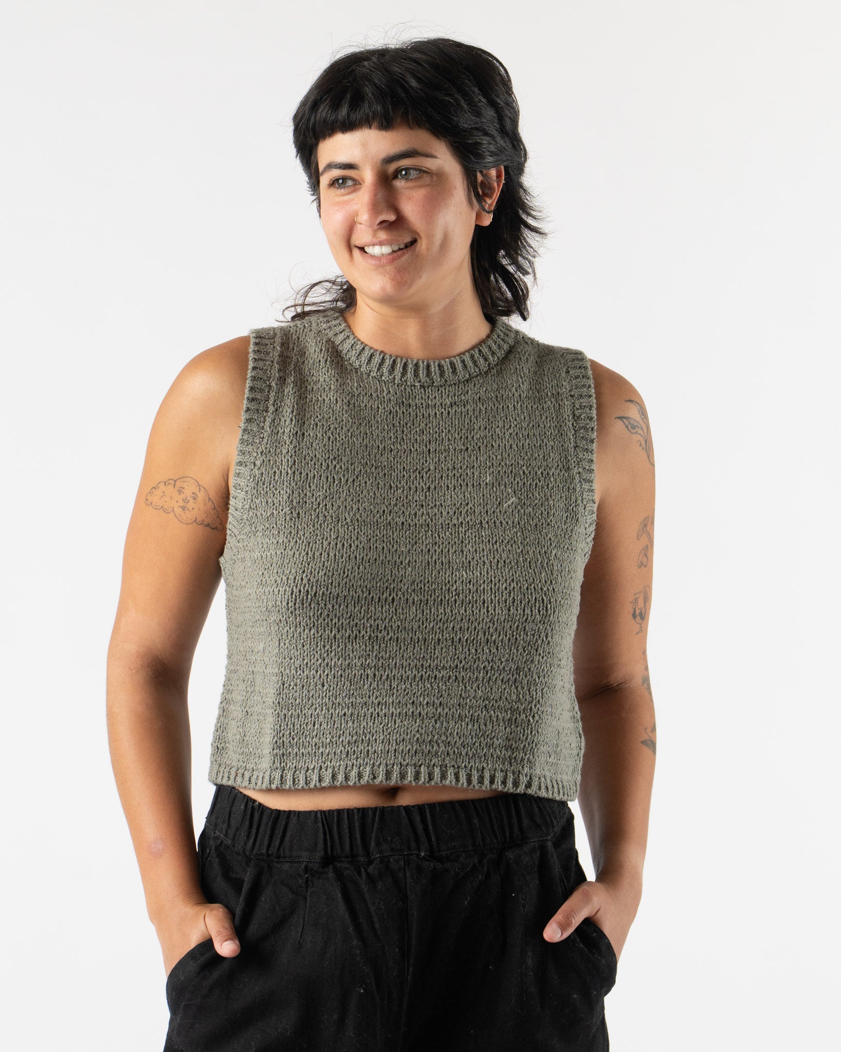 Micaela Greg Ribbon Tank in Fog Green