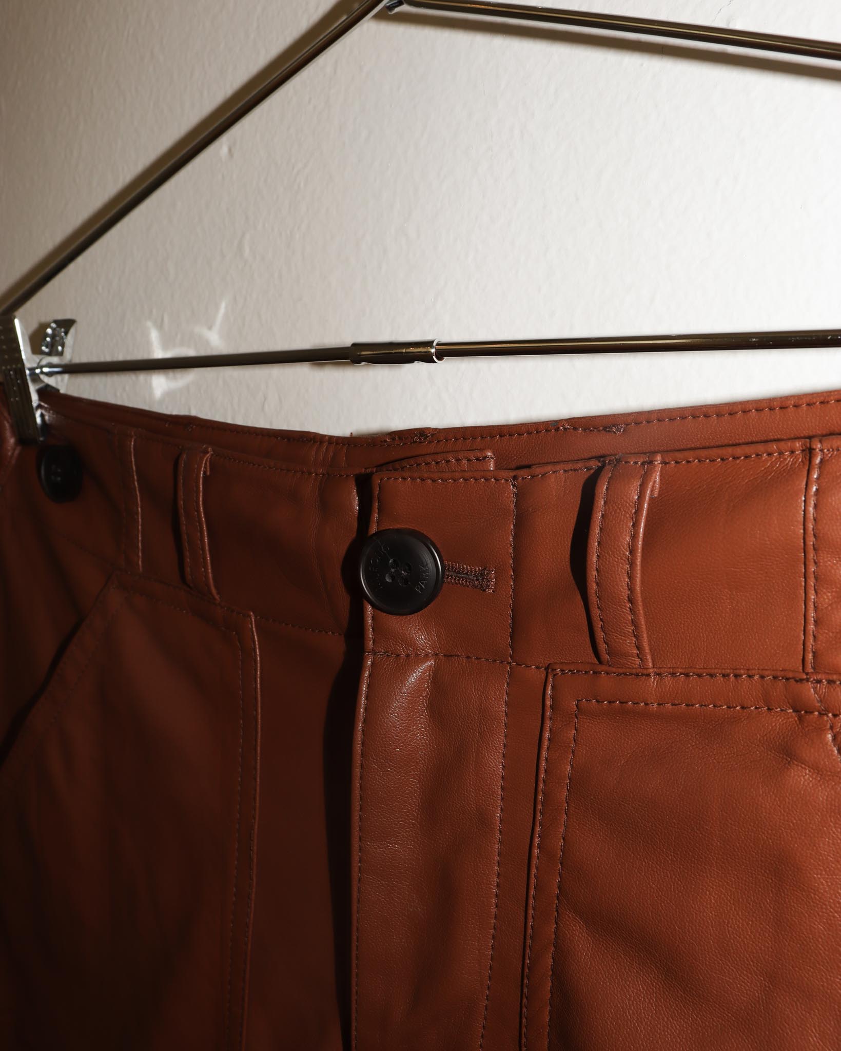 Pre-owned: Mijeong Park Faux Leather Workwear Trouser in Brown