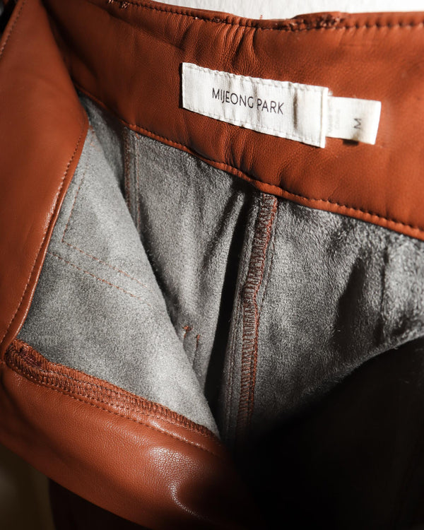 Pre-owned: Mijeong Park Faux Leather Workwear Trouser in Brown