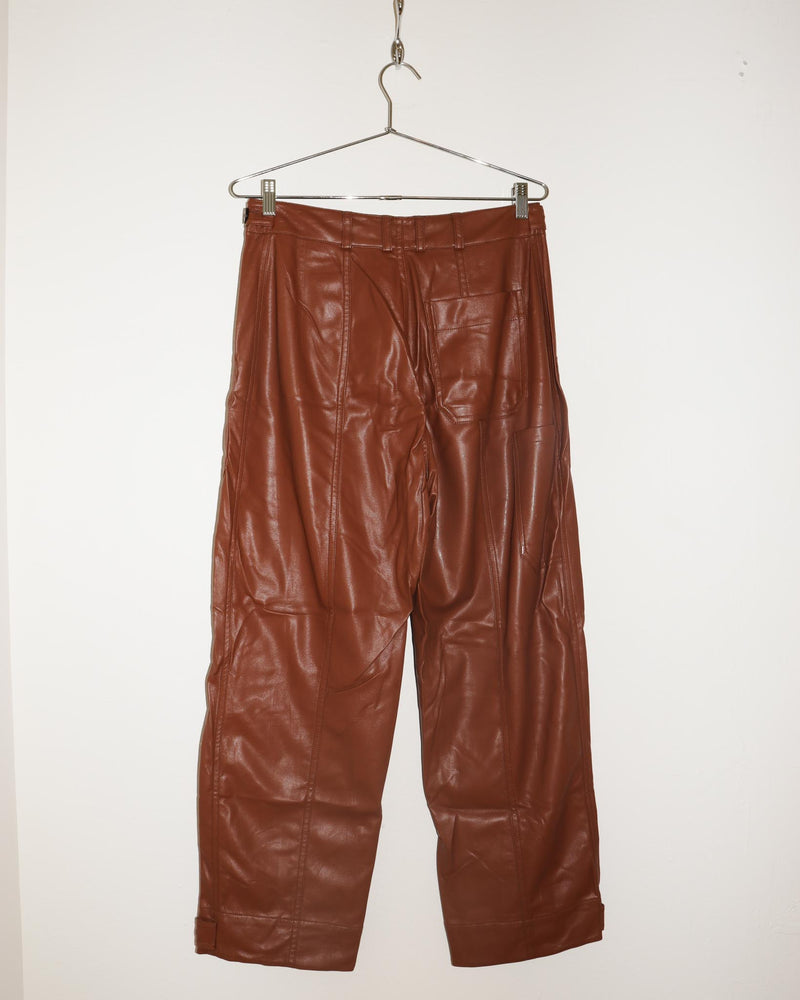 Pre-owned: Mijeong Park Faux Leather Workwear Trouser in Brown