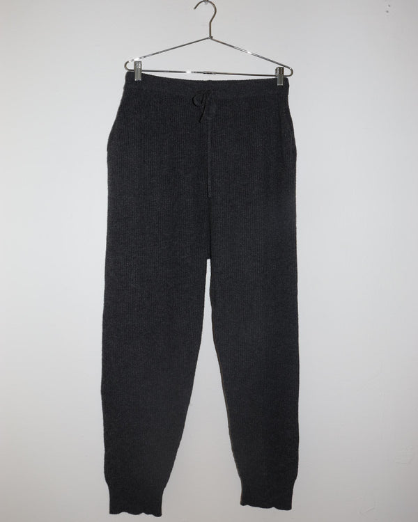 Pre-owned: Mijeong Park Ribbed Knit Track Pants in Charcoal