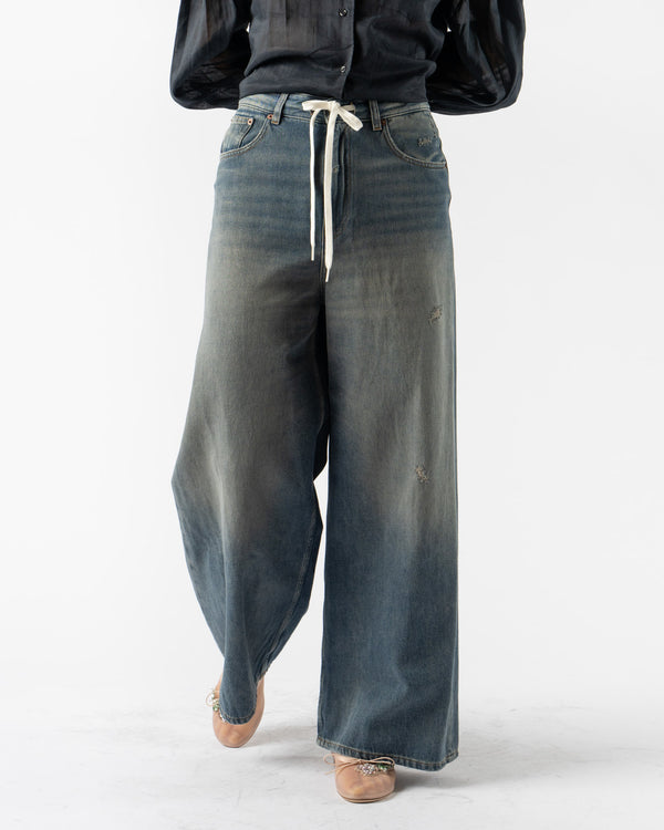 MM6 Maison Margiela Pants 5 Pockets with Drawstring in Grey Blue Denim