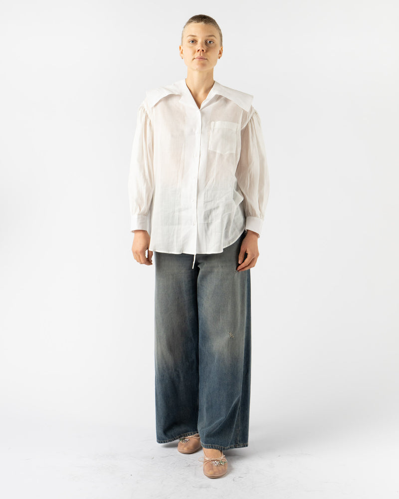 Simone Rocha Sailor Collar Puff Sleeve Shirt in White Cotton Voile