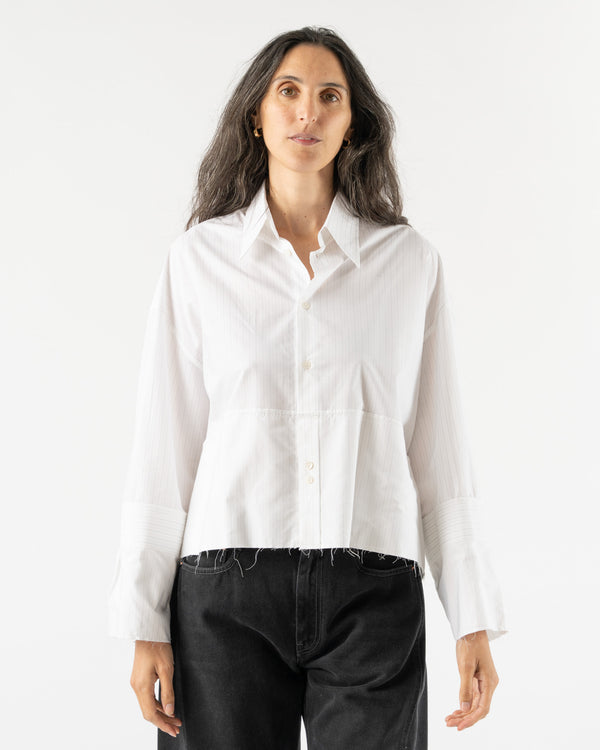 MM6 Maison Margiela Stripy Poplin Long Sleeved Shirt in White