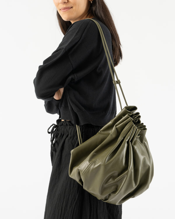 Modern Weaving Pleated Balloon Bag in Army