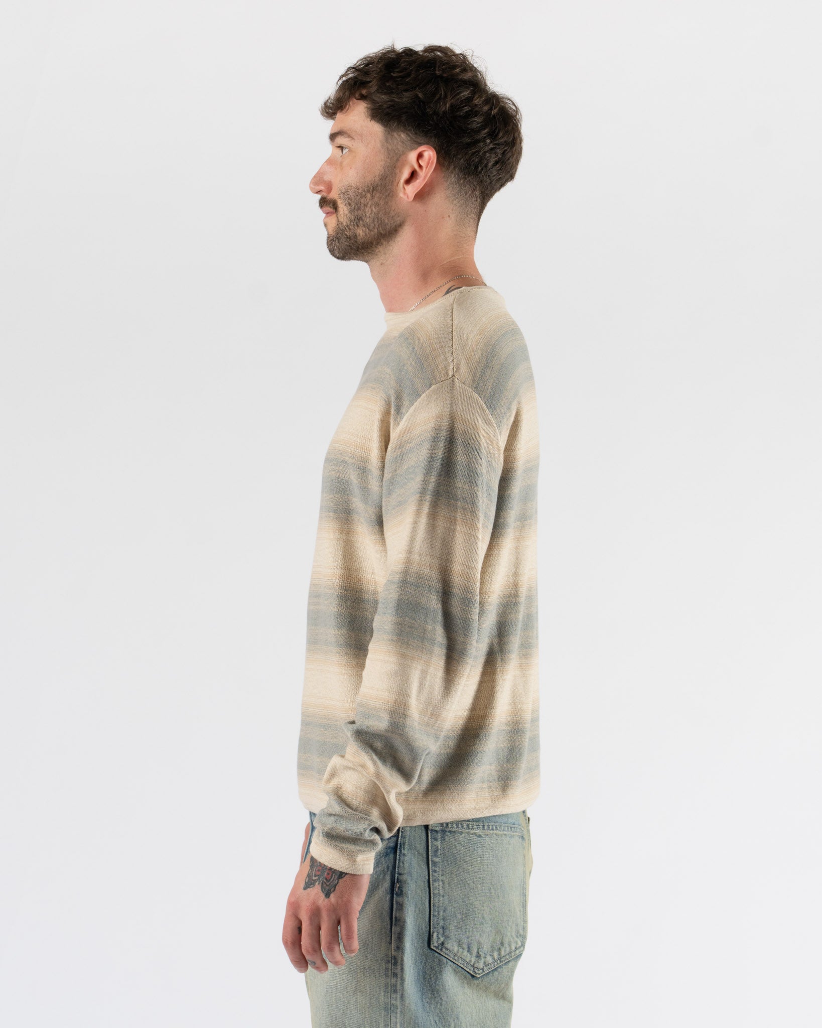 トップス AURALEE COTTON SILK GRADIENT STRIPE KNIT Auralee Cotton Silk Gradient Knit Pullover Curated at Jake and Jones