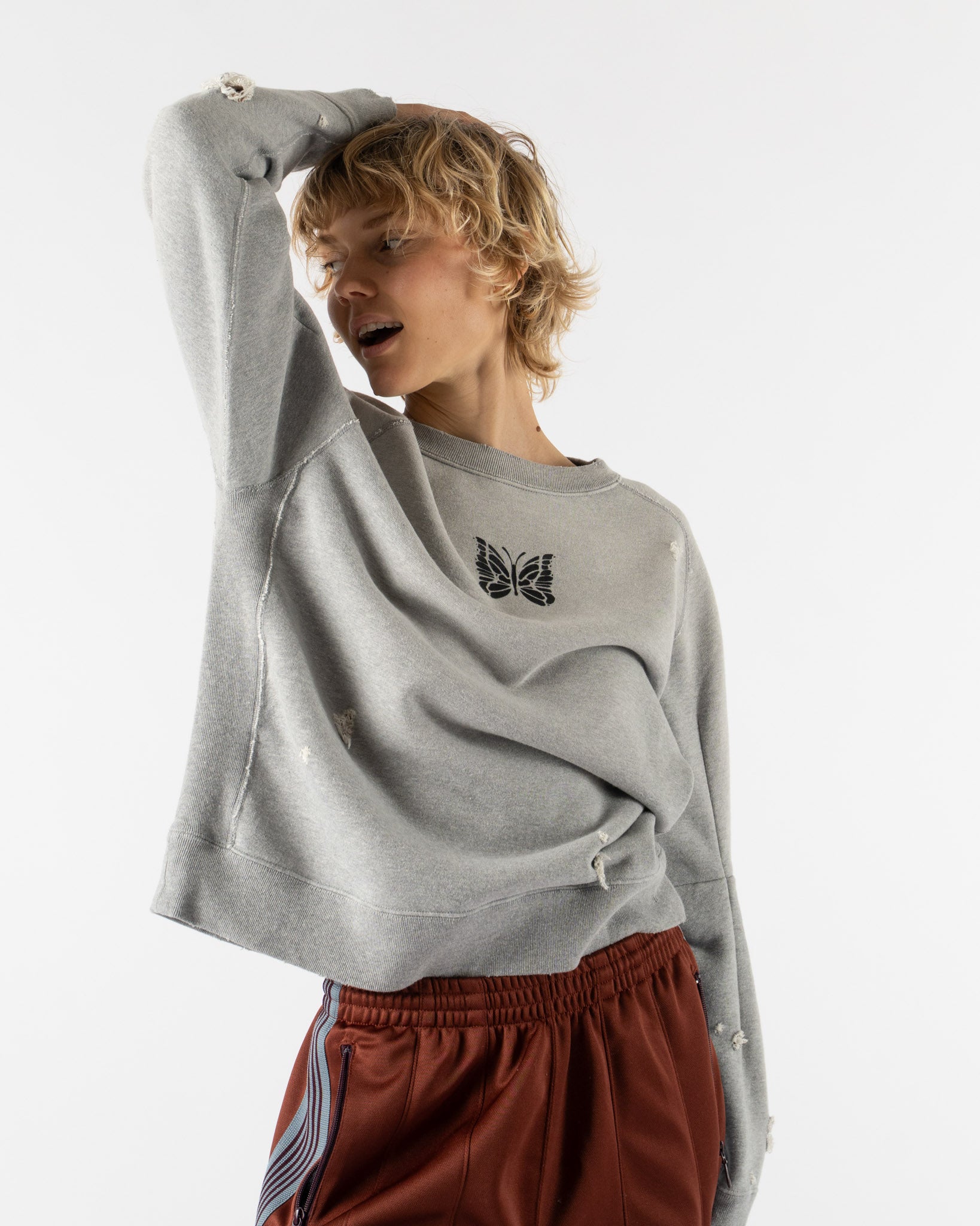 Needles Deconstructed Sweat Shirt in Heather Grey