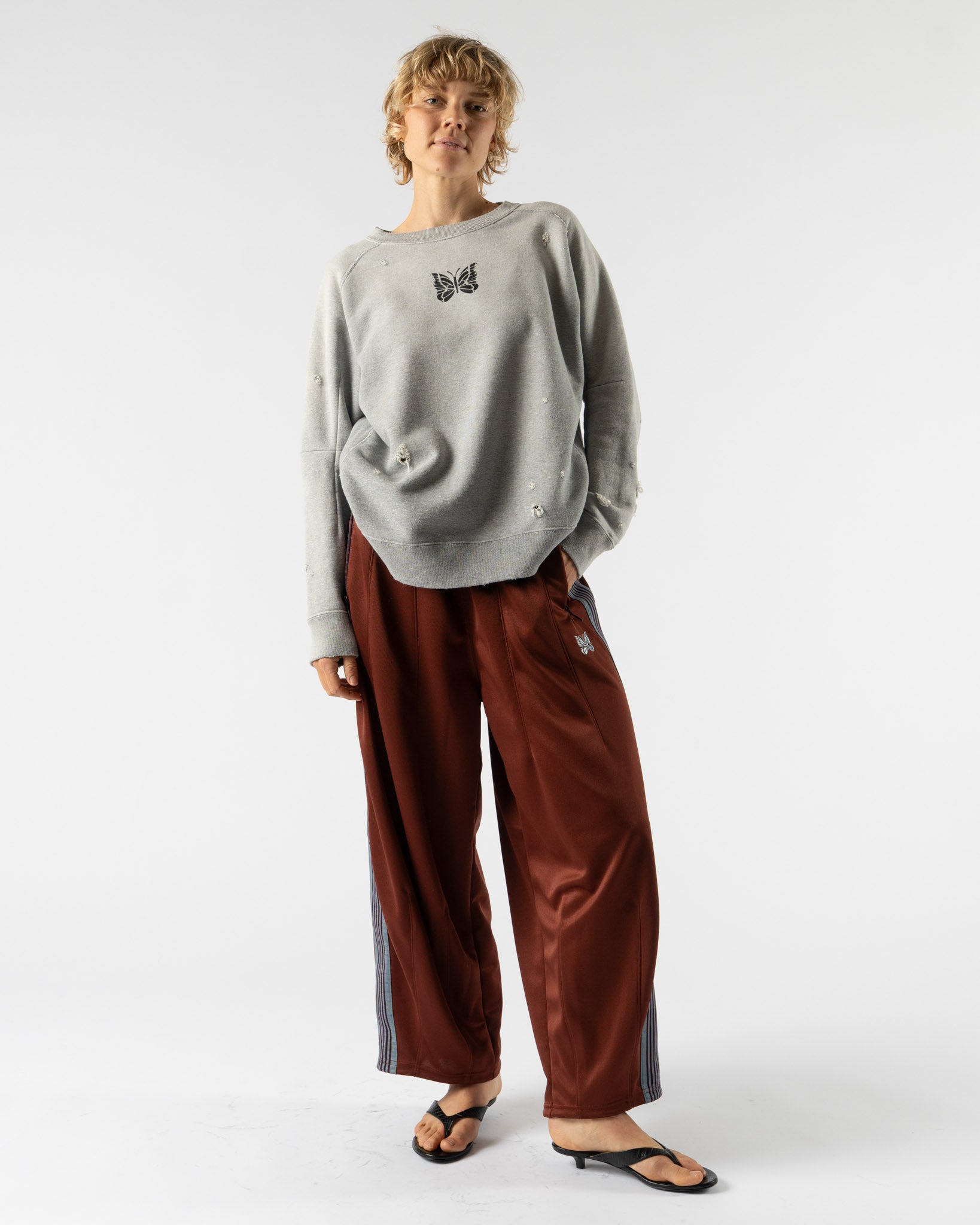 Needles Deconstructed Sweat Shirt in Heather Grey