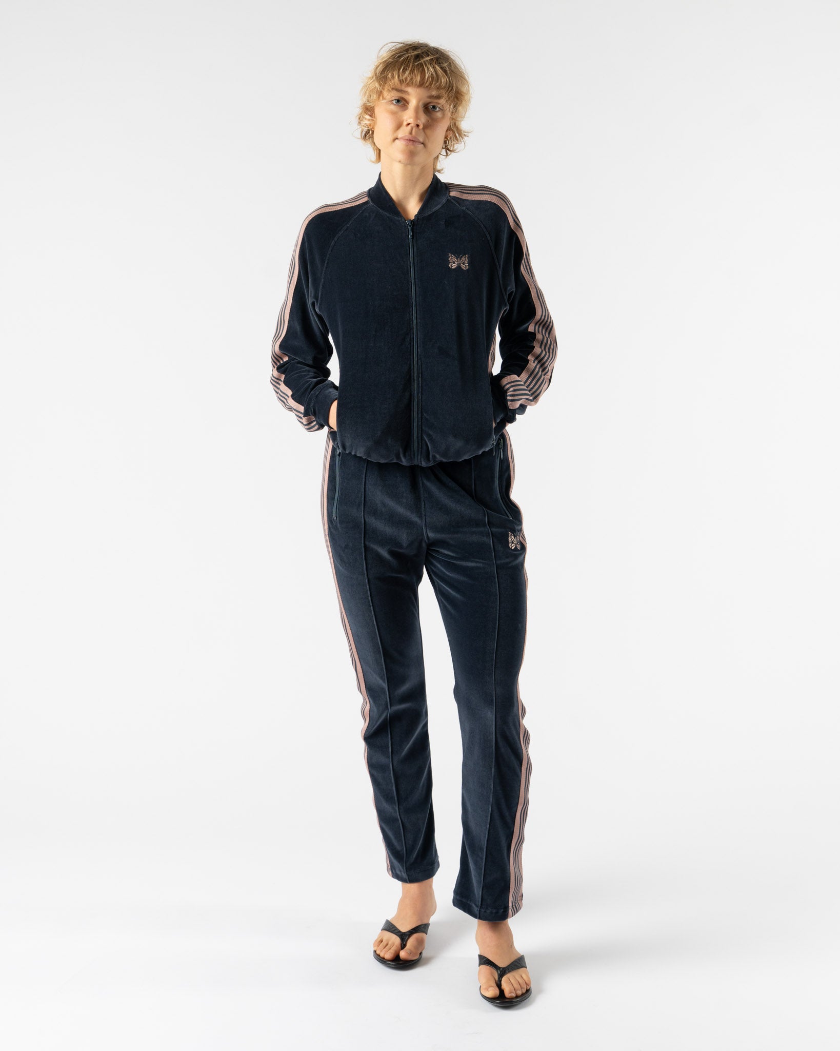 Needles Rib Collar Track Jacket in Steel Blue Curated at Jake and