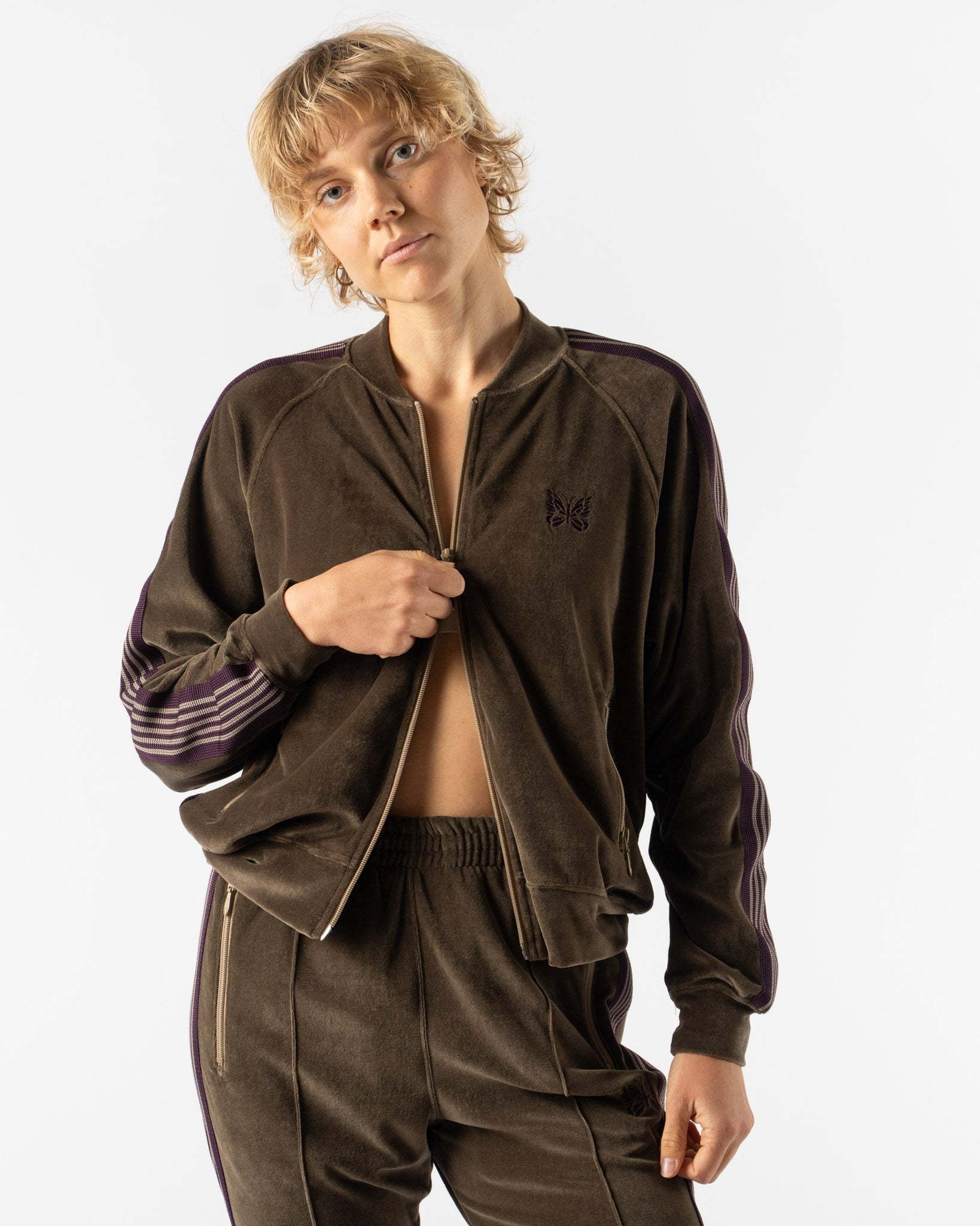 Needles Rib Collar Track Jacket in Taupe Curated at Jake and Jones