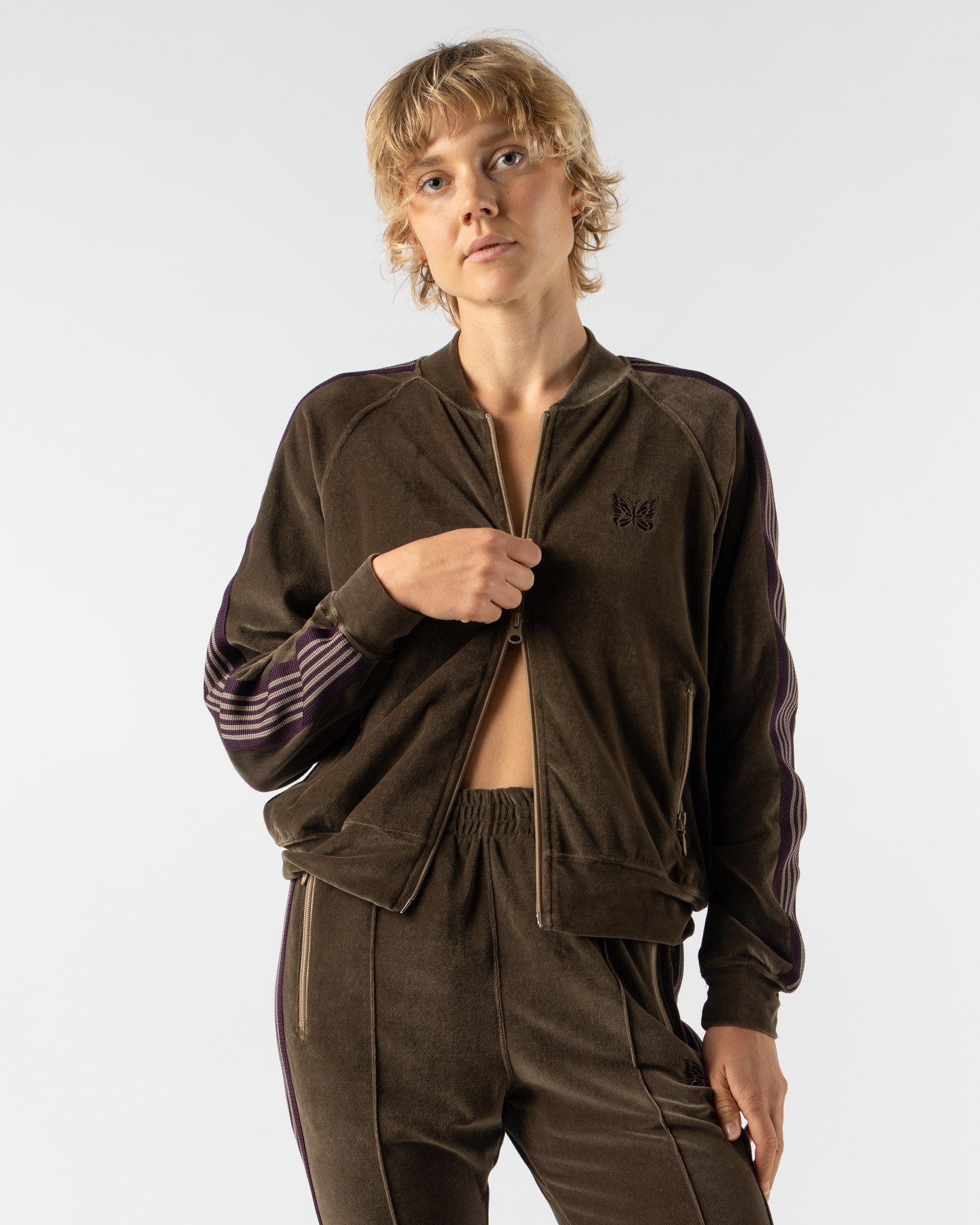 Needles Rib Collar Track Jacket in Taupe Curated at Jake and Jones