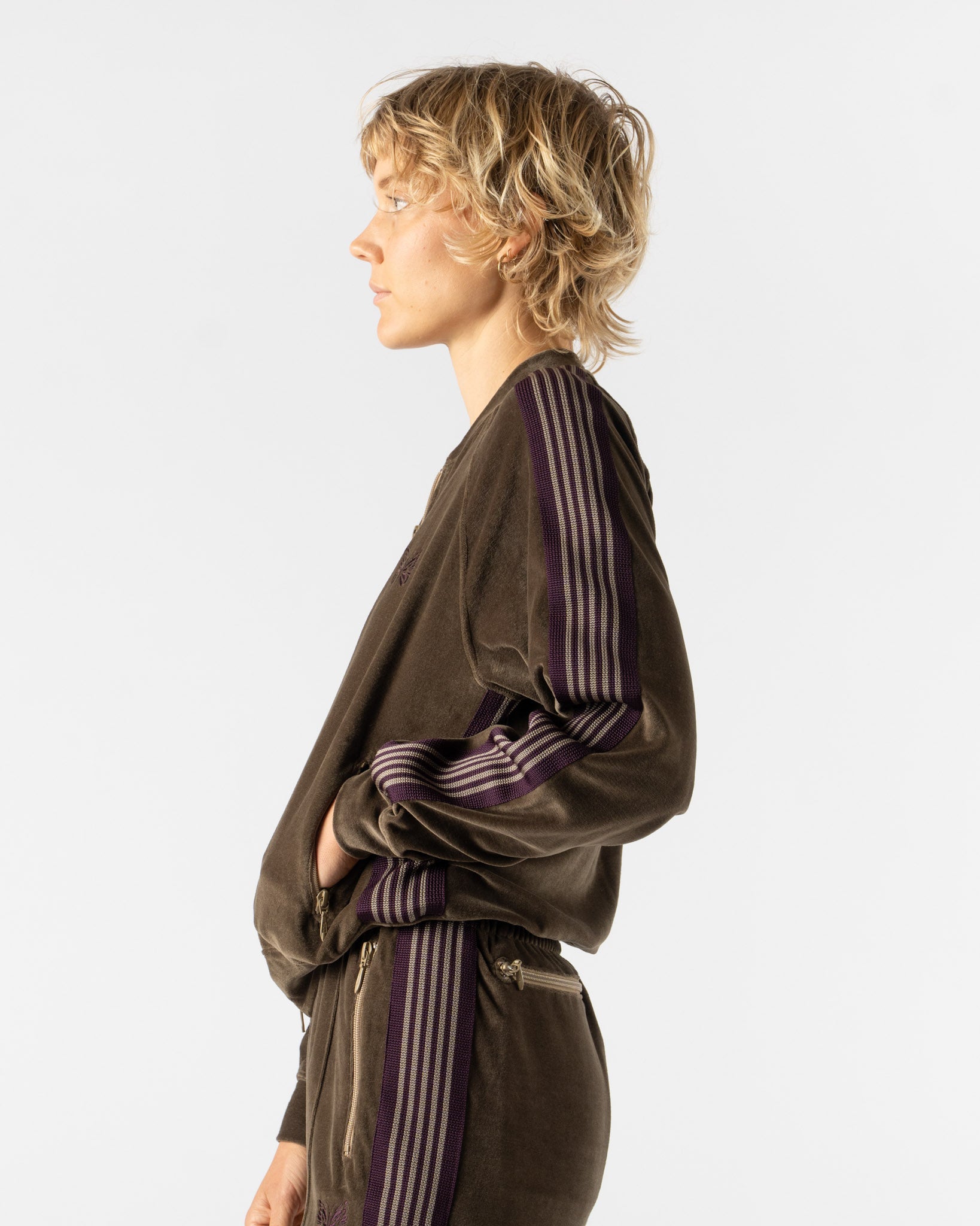 Needles Rib Collar Track Jacket in Taupe Curated at Jake and Jones