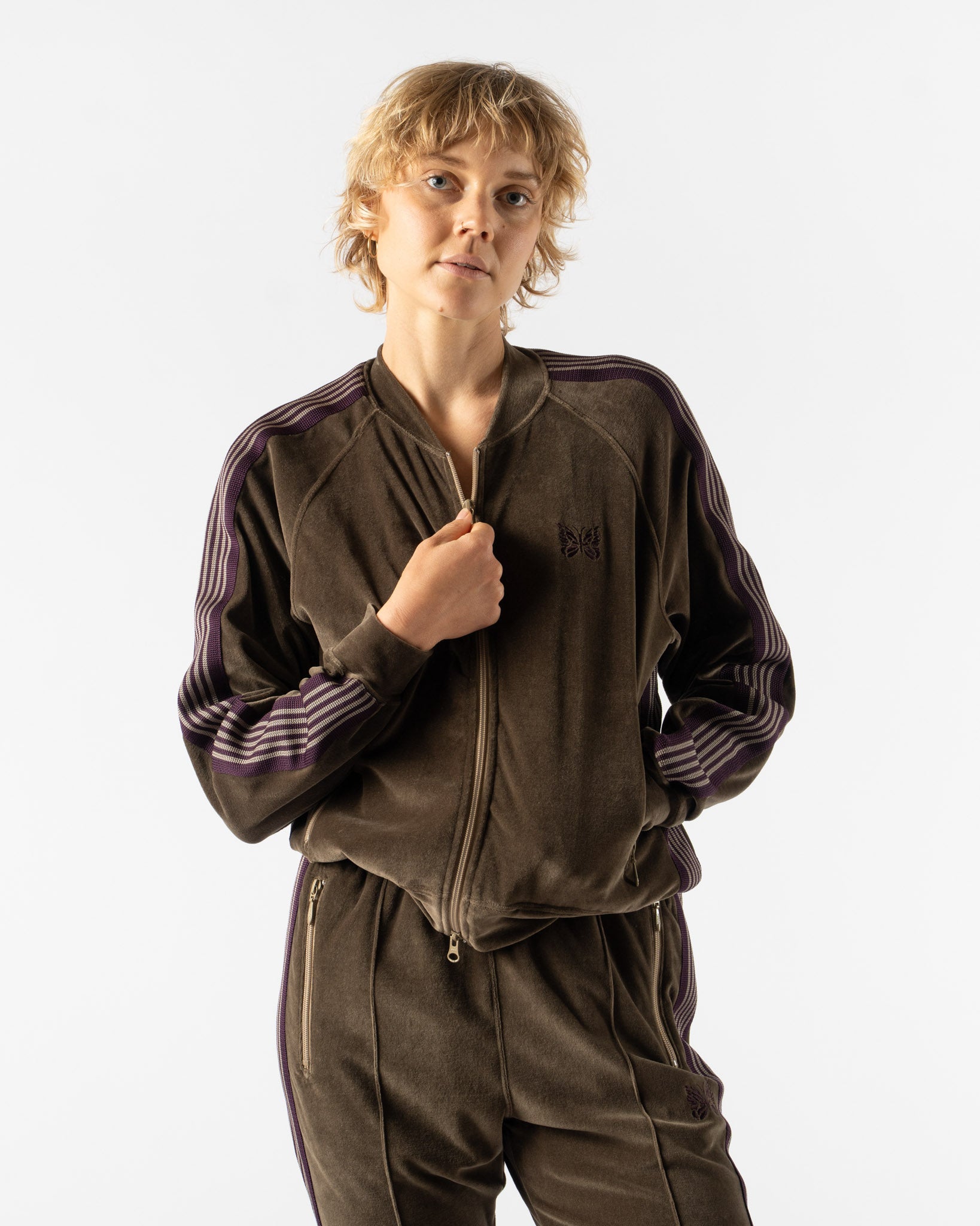 Needles Rib Collar Track Jacket in Taupe Curated at Jake and Jones