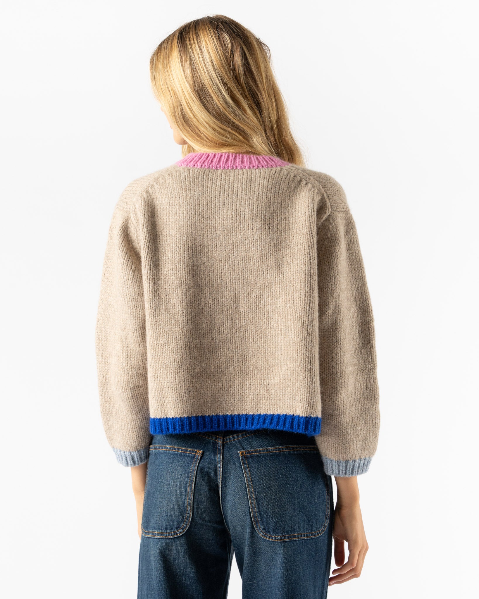 Nikki Chasin Sheba Cardigan Sweater in Oatmeal Colorblock