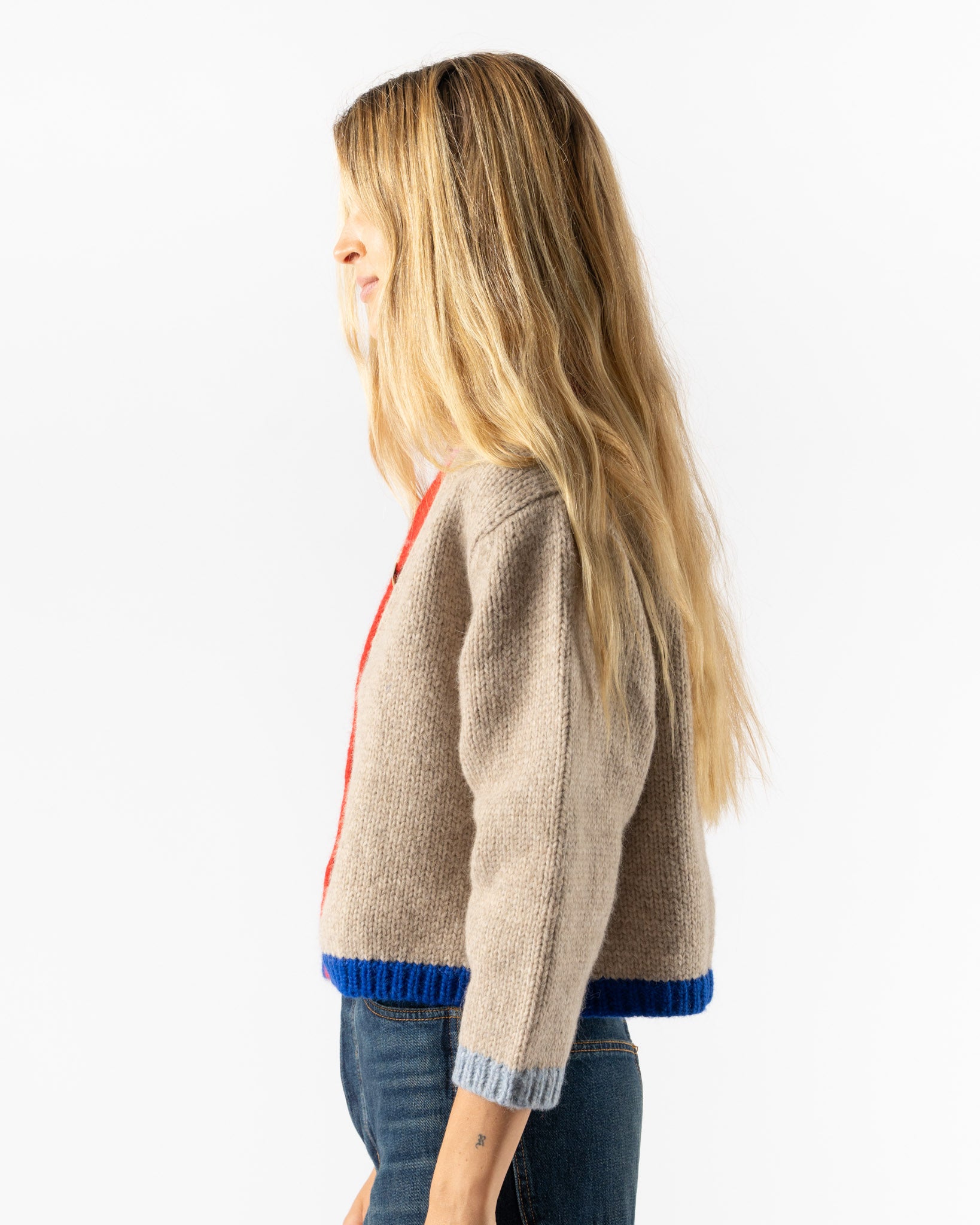 Nikki Chasin Sheba Cardigan Sweater in Oatmeal Colorblock