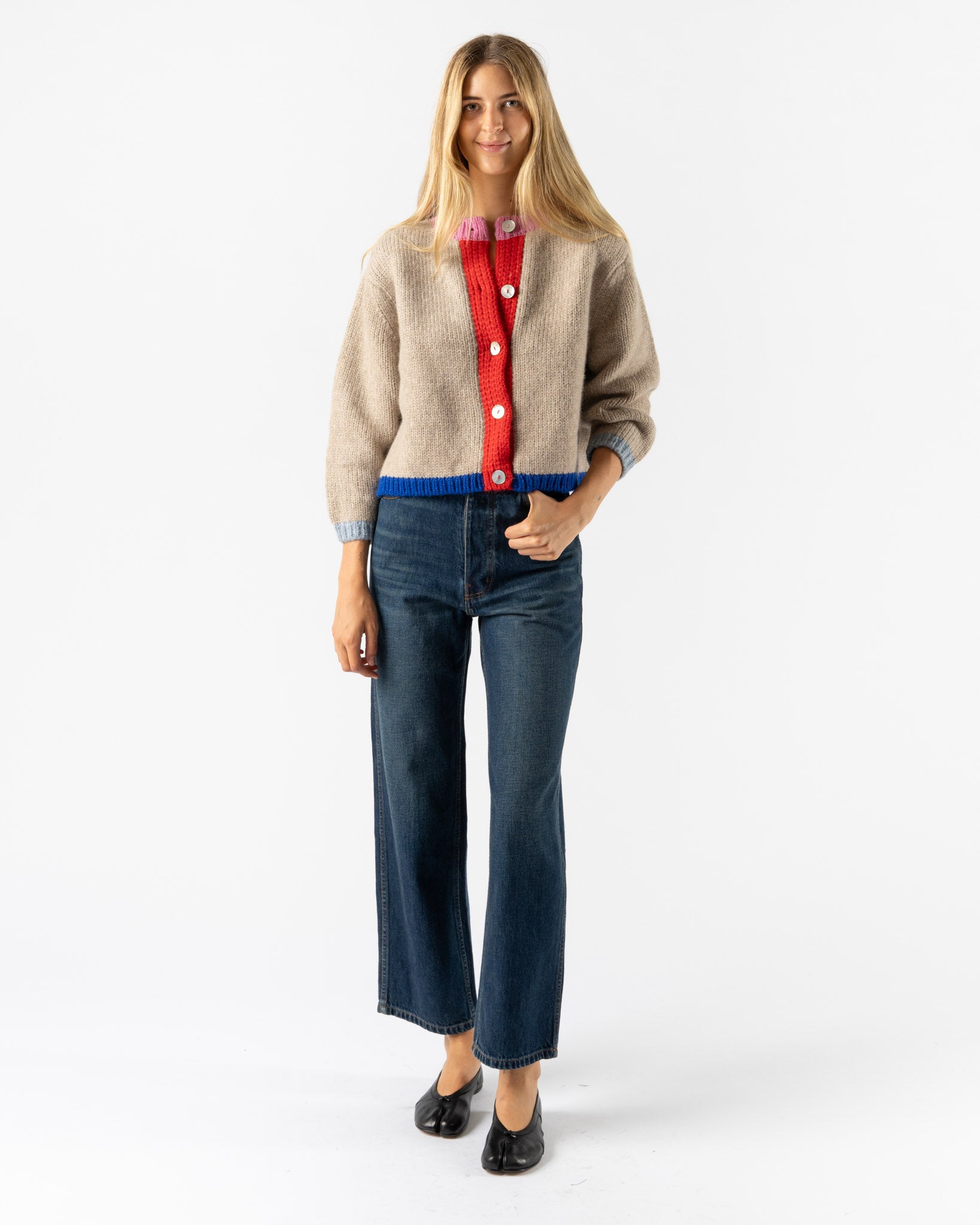 Nikki Chasin Sheba Cardigan Sweater in Oatmeal Colorblock