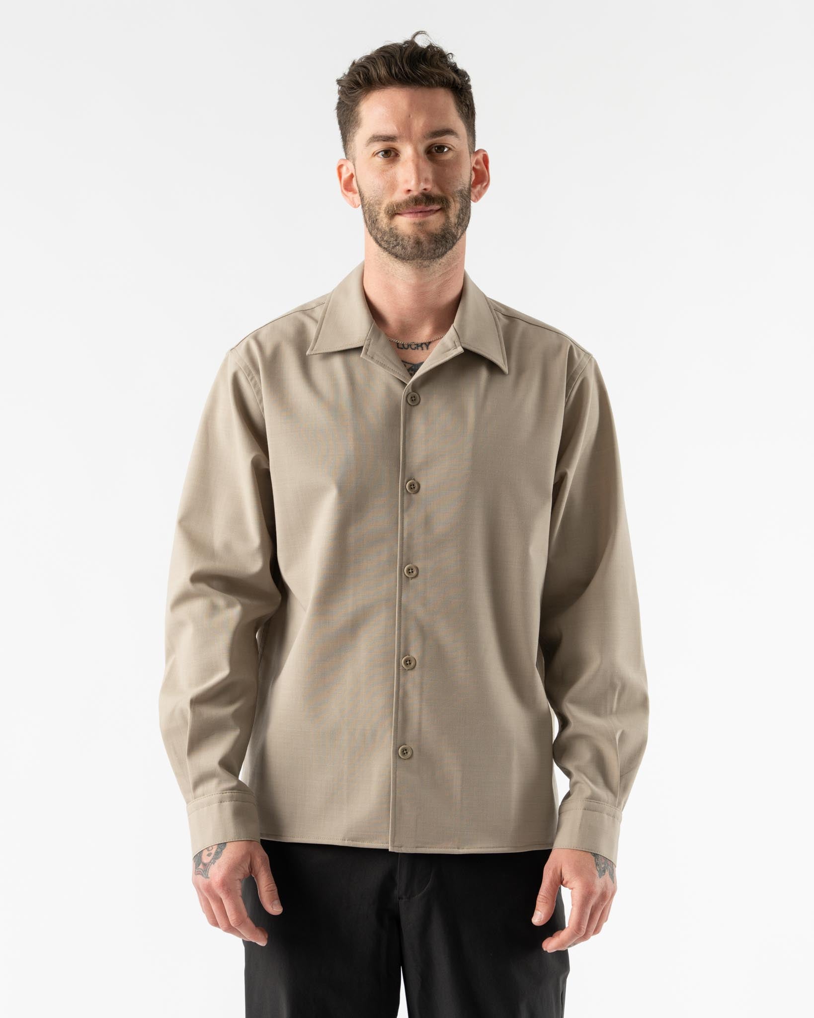 Norse Projects Carsten Light Wool LS Shirt in Light Khaki