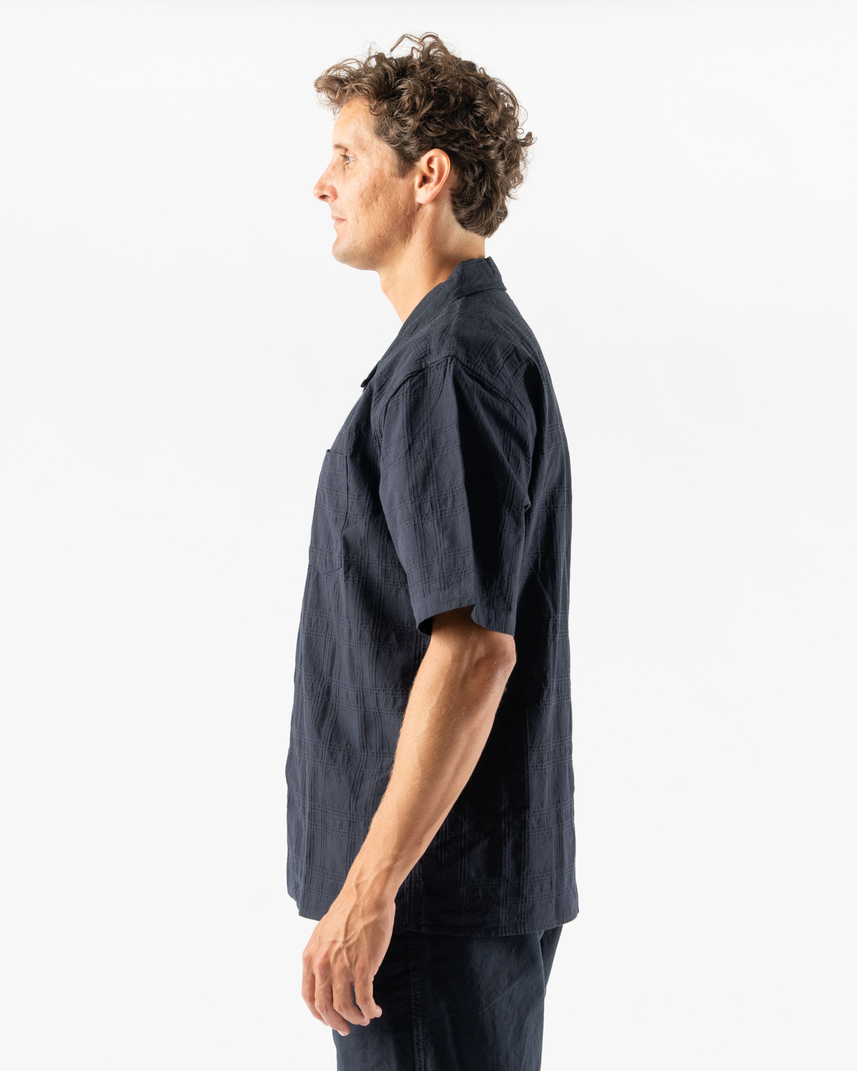 Norse Projects Carsten Relaxed Dobby Check Shirt in Dark Navy