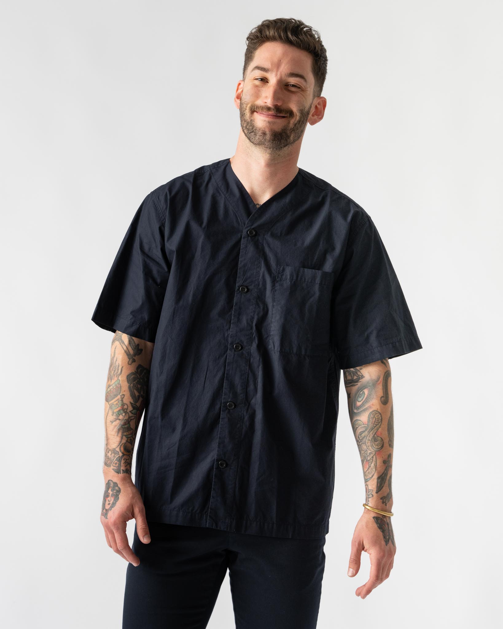 Norse Projects Erwin Typewriter Short Sleeve Shirt in Dark Navy