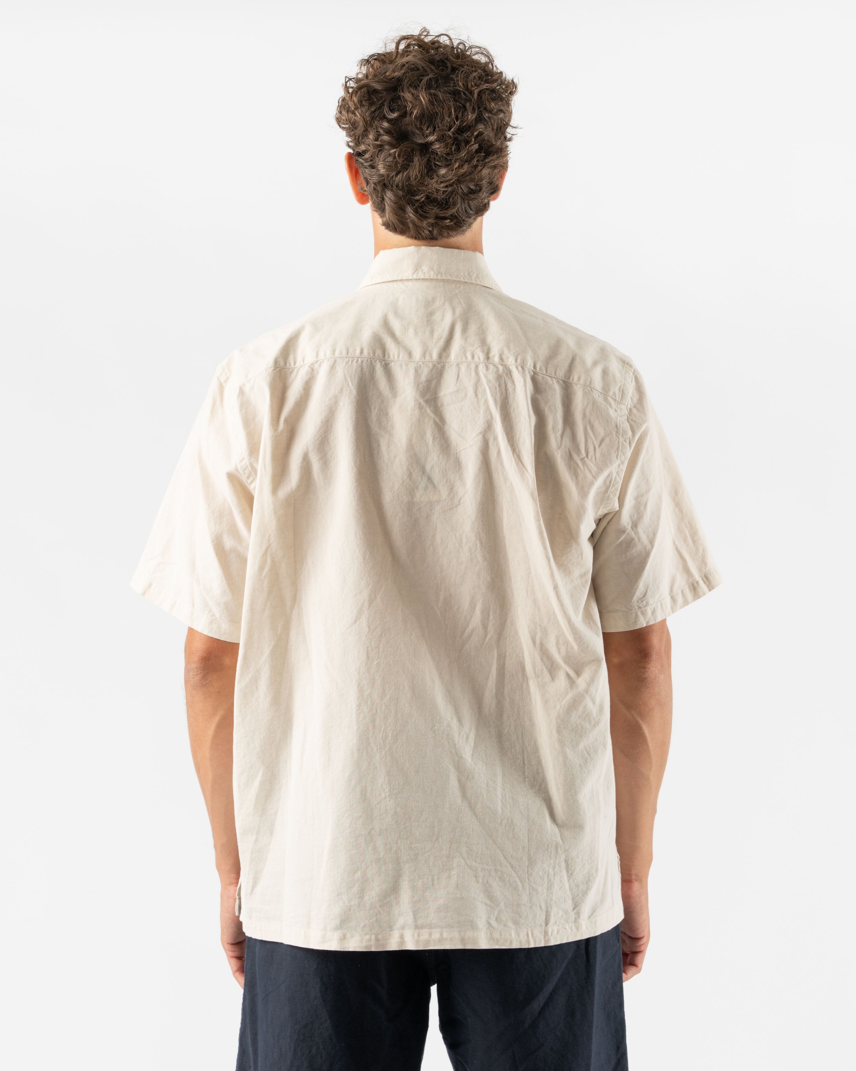 Norse Projects Ivan Relaxed Cotton Linen Short Sleeve Shirt in Ecru