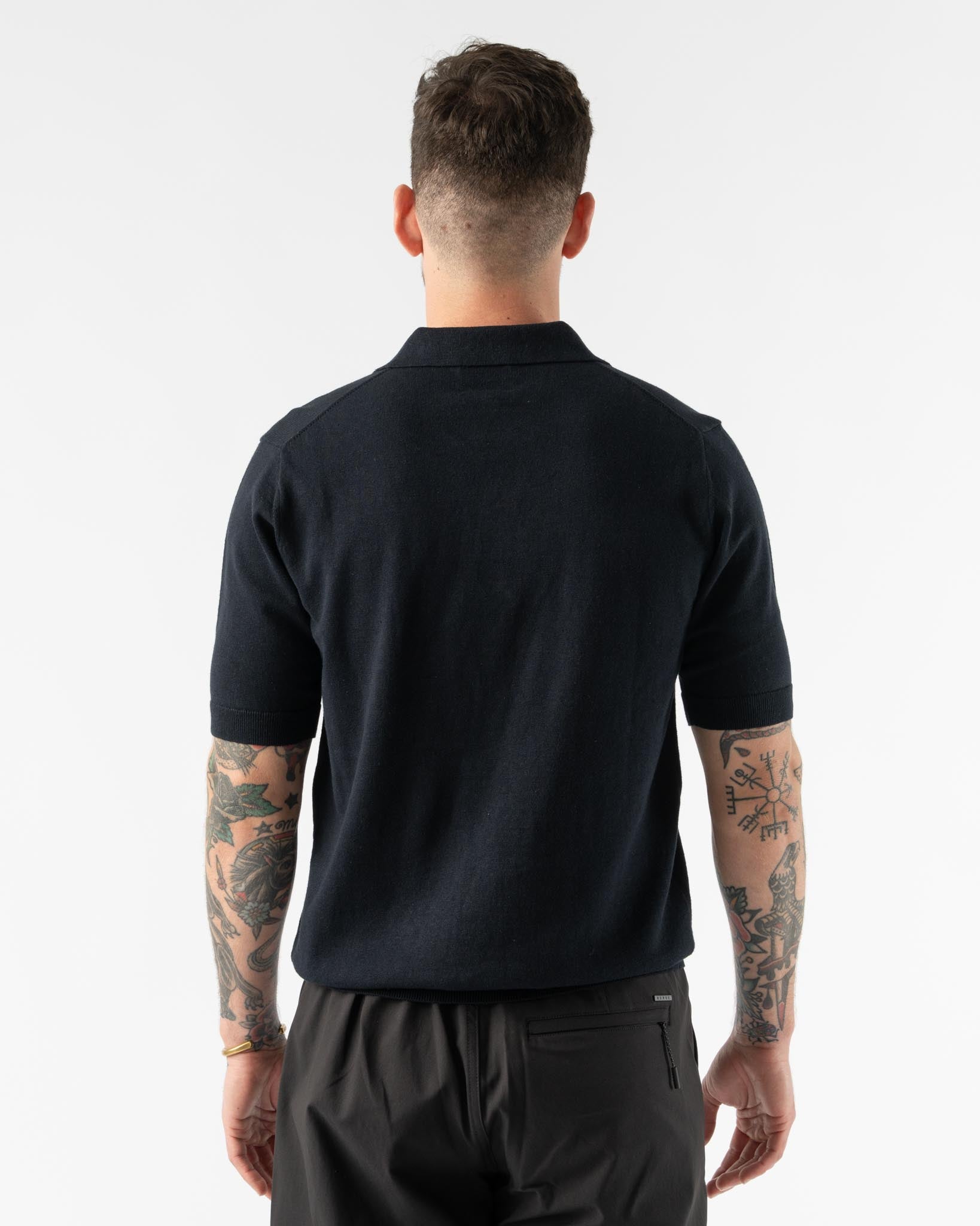 Norse Projects Leif Cotton Linen Polo in Dark Navy