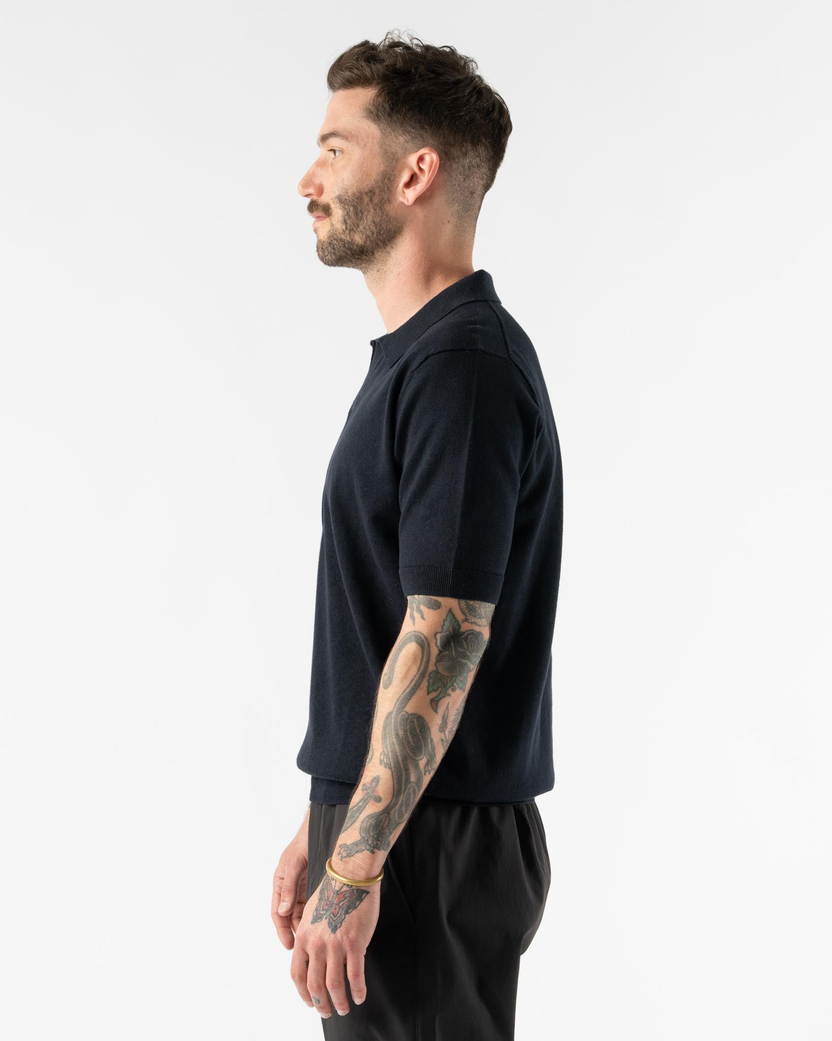 Norse Projects Leif Cotton Linen Polo in Dark Navy Curated