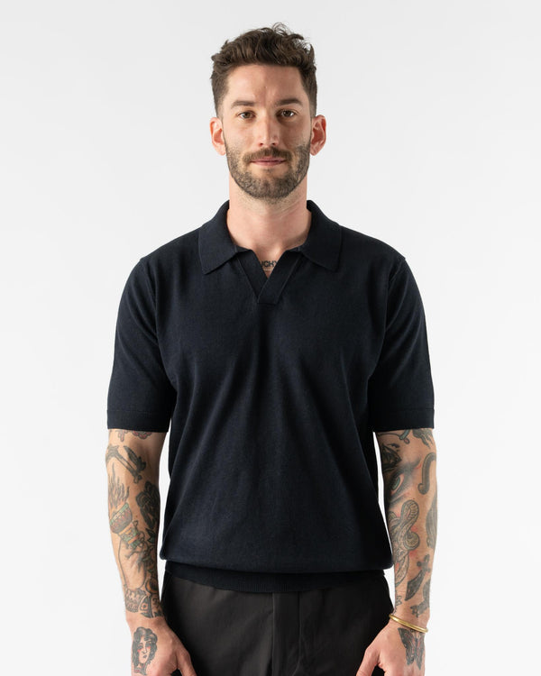 Norse Projects Leif Cotton Linen Polo in Dark Navy