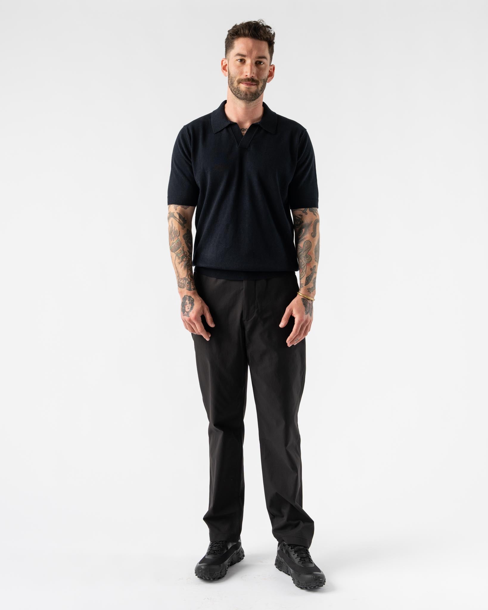 Norse Projects Leif Cotton Linen Polo in Dark Navy