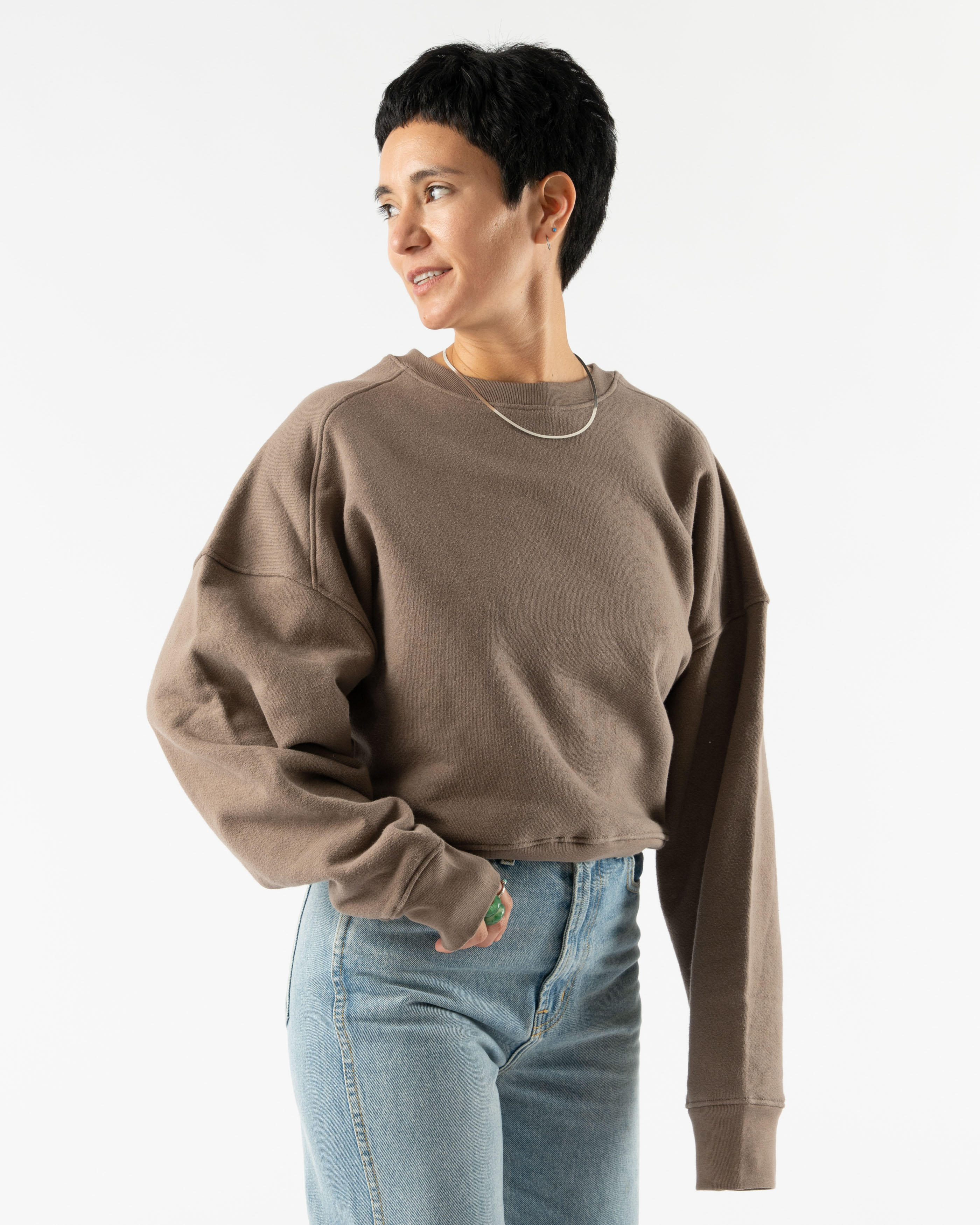 Nu Swim Organic Cotton Smile Sweatshirt in Taupe