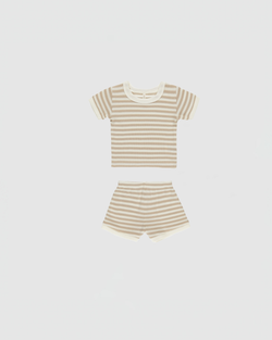 Quincy Mae Waffle Shortie Set in Oat Stripe