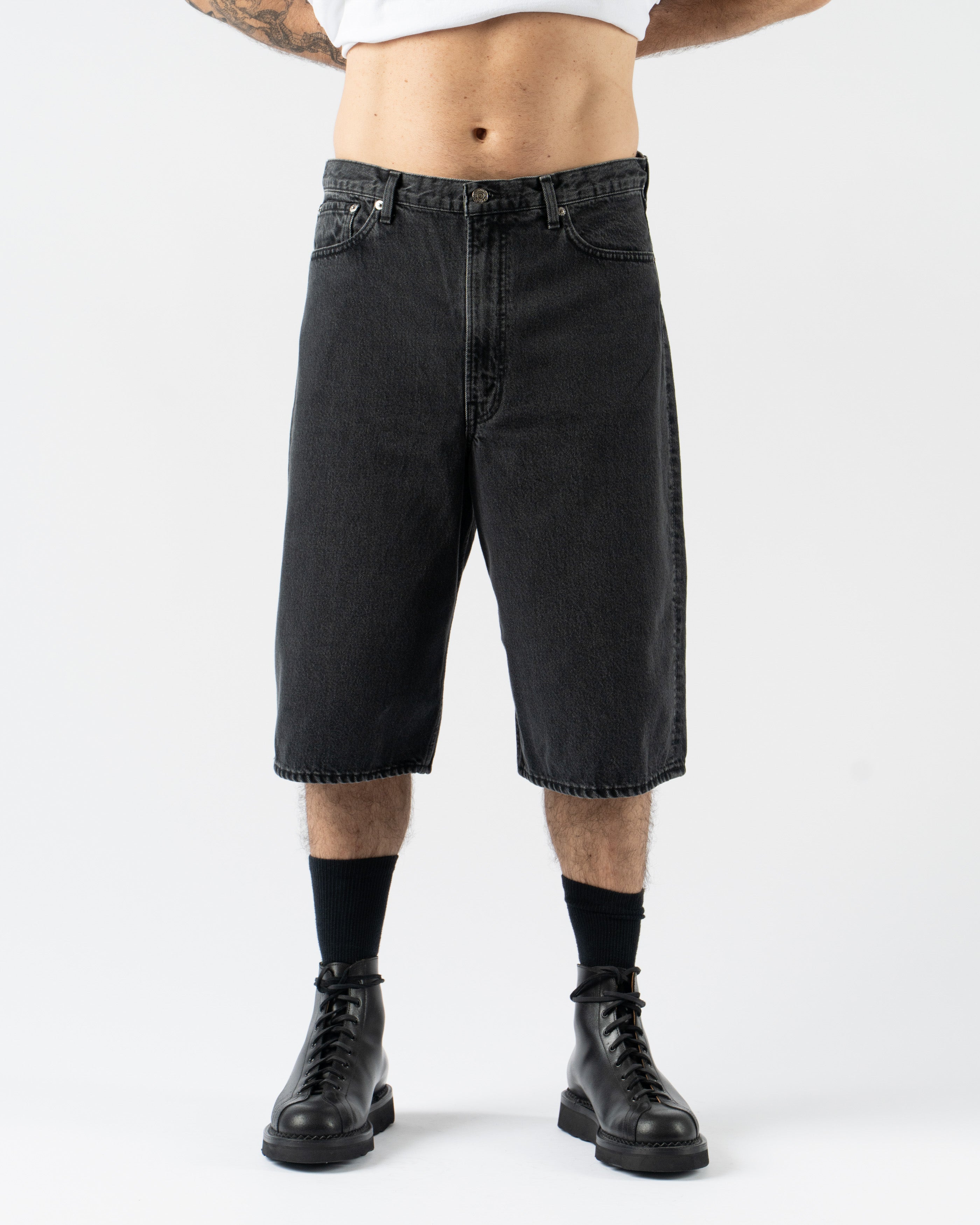 orSlow Super Dad's Fit Shorts in Black Denim Stone