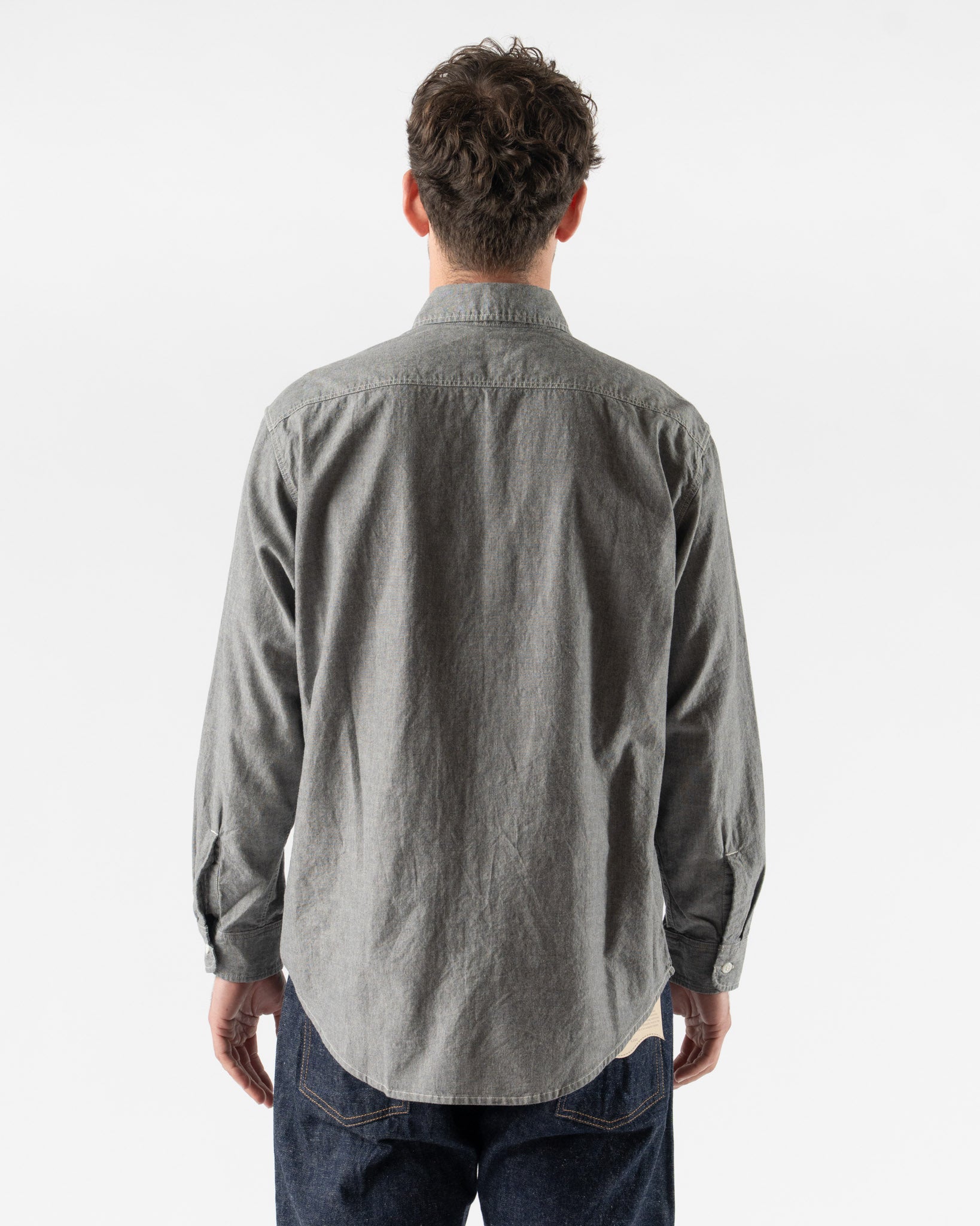 orSlow Gray Chambray Work Shirt with Flap Pocket