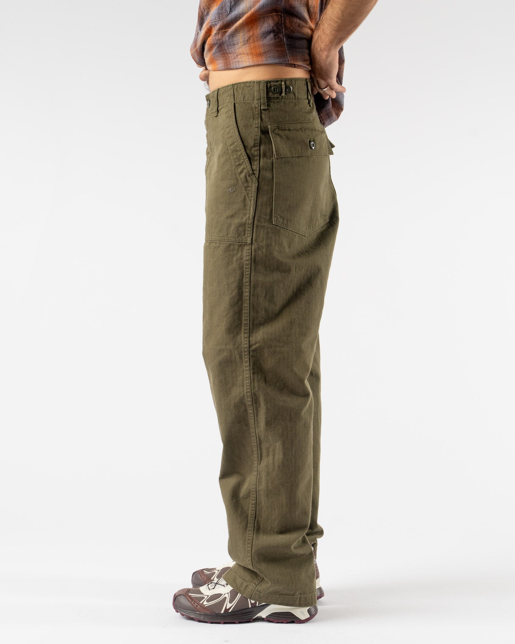 orSlow Real Used Wash Vintage Fit Fatigue Pants in Dark Olive Stone